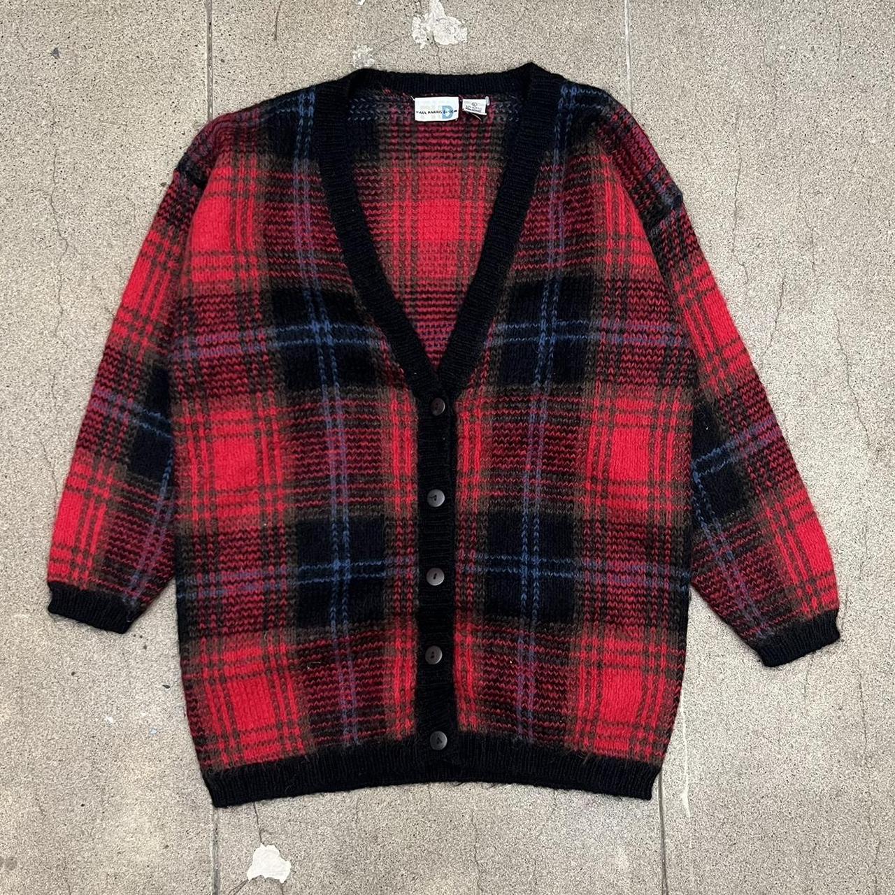 vintage 80's punk mohair cardigan Tartan plaid... - Depop