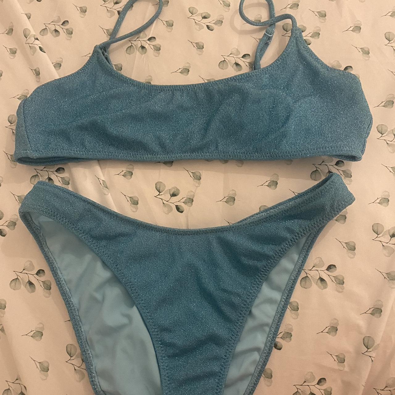 Pacsun Blue Glitter Bikini Top is a medium and... Depop