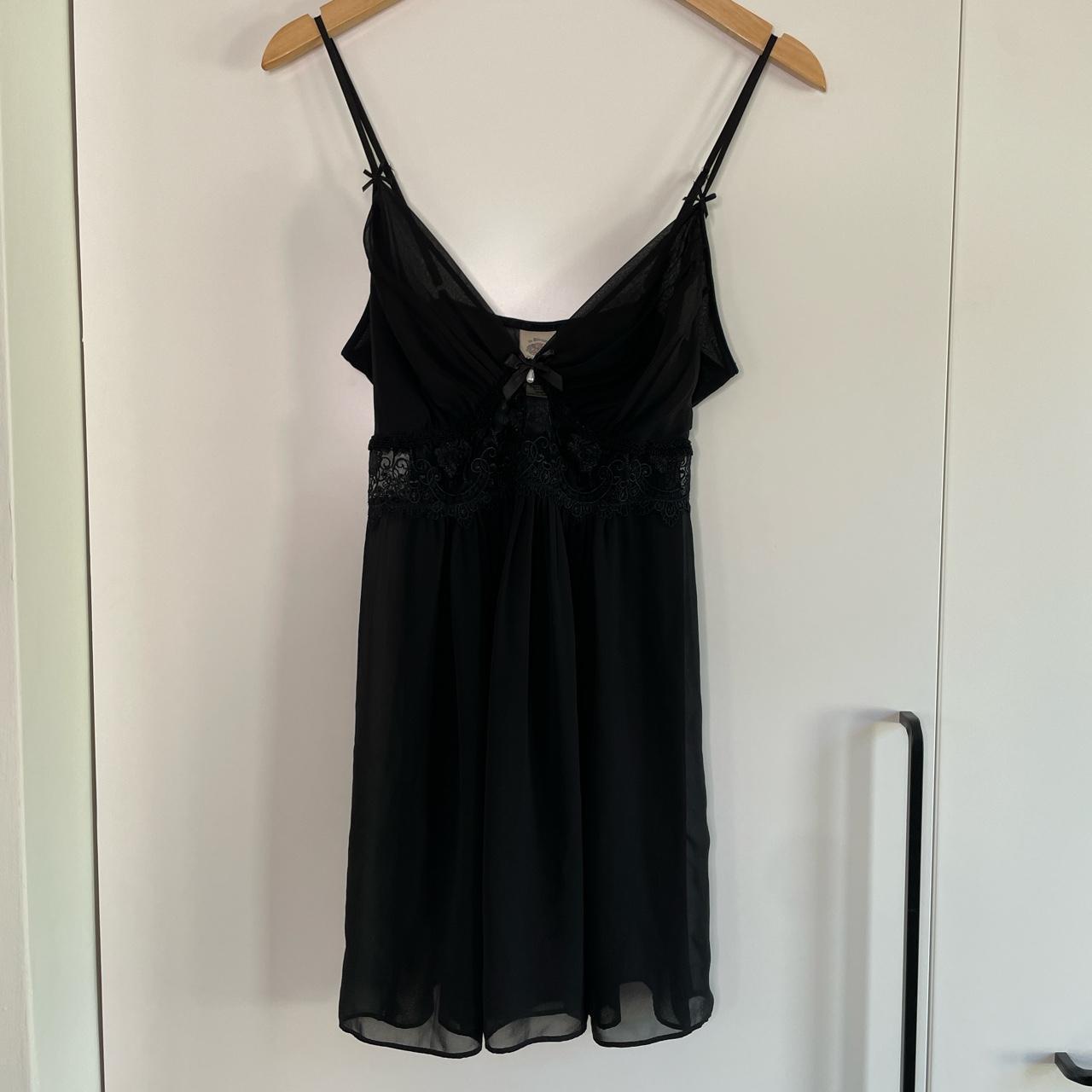 Black sheer babydoll slip dress with bow and pearl... - Depop