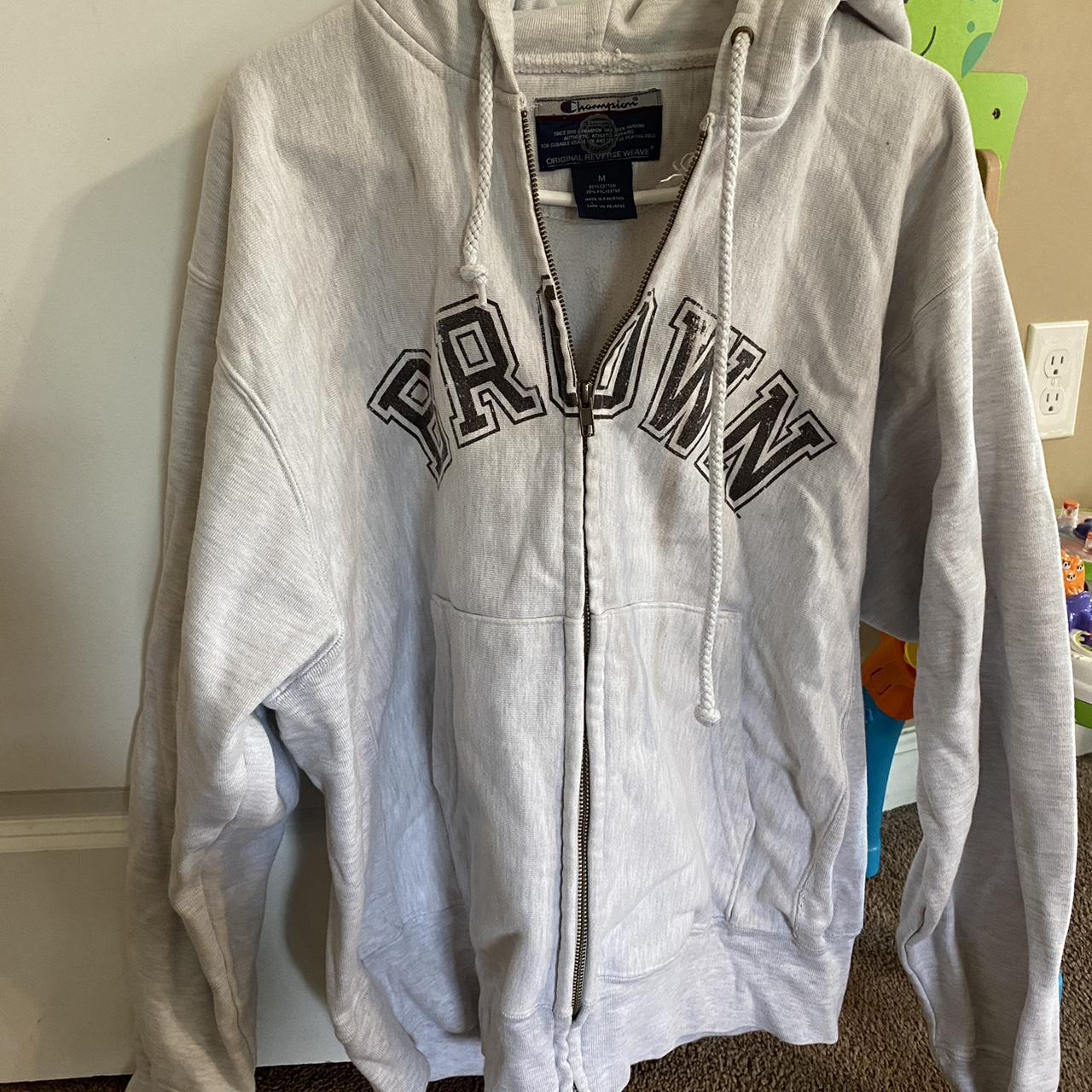 Vintage Brown University Champion Zip Up Grey Men's M Depop