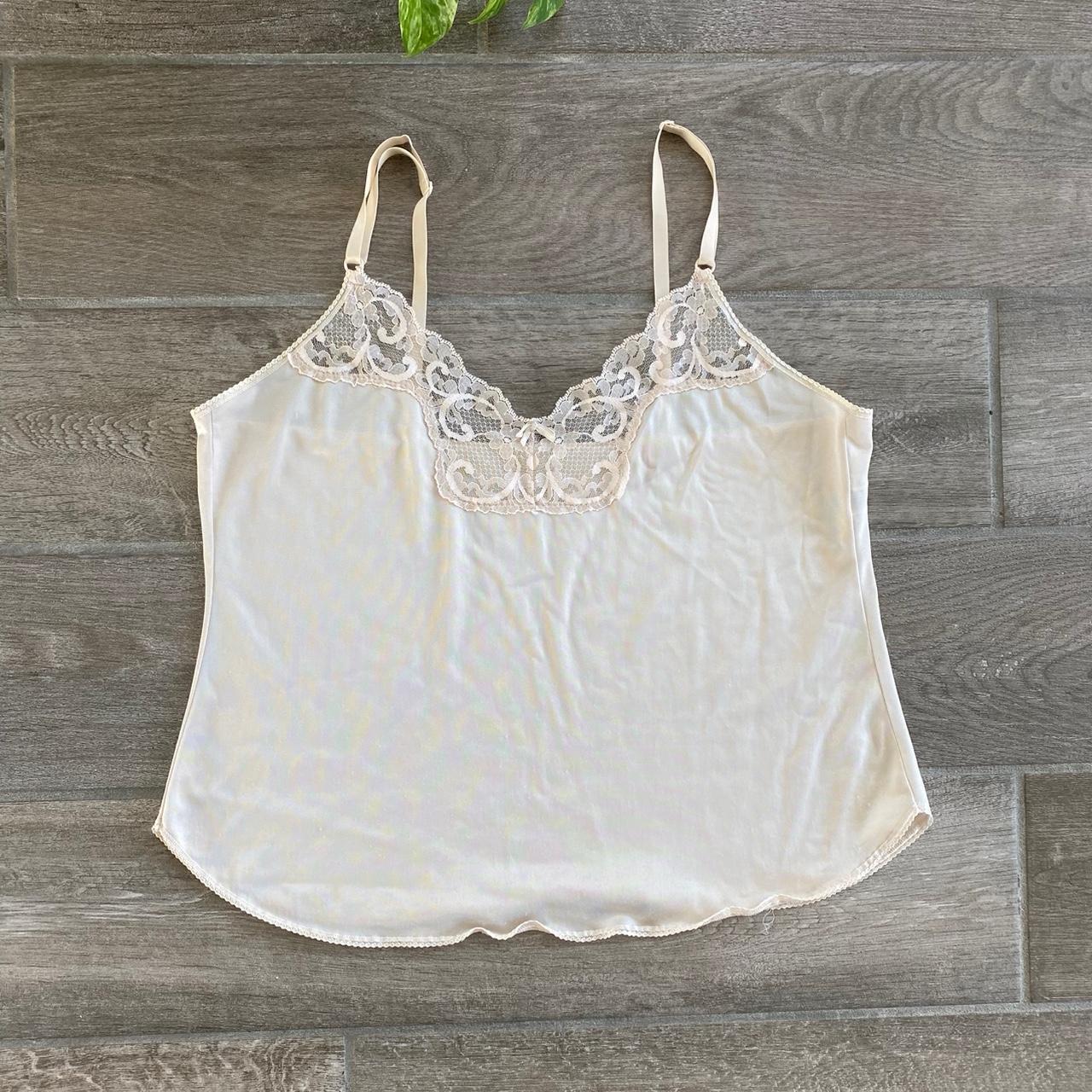 トップス nude vintage Camisole Vintage Olga Style# 925 Camisole Cami Lace Trim Straps Beige