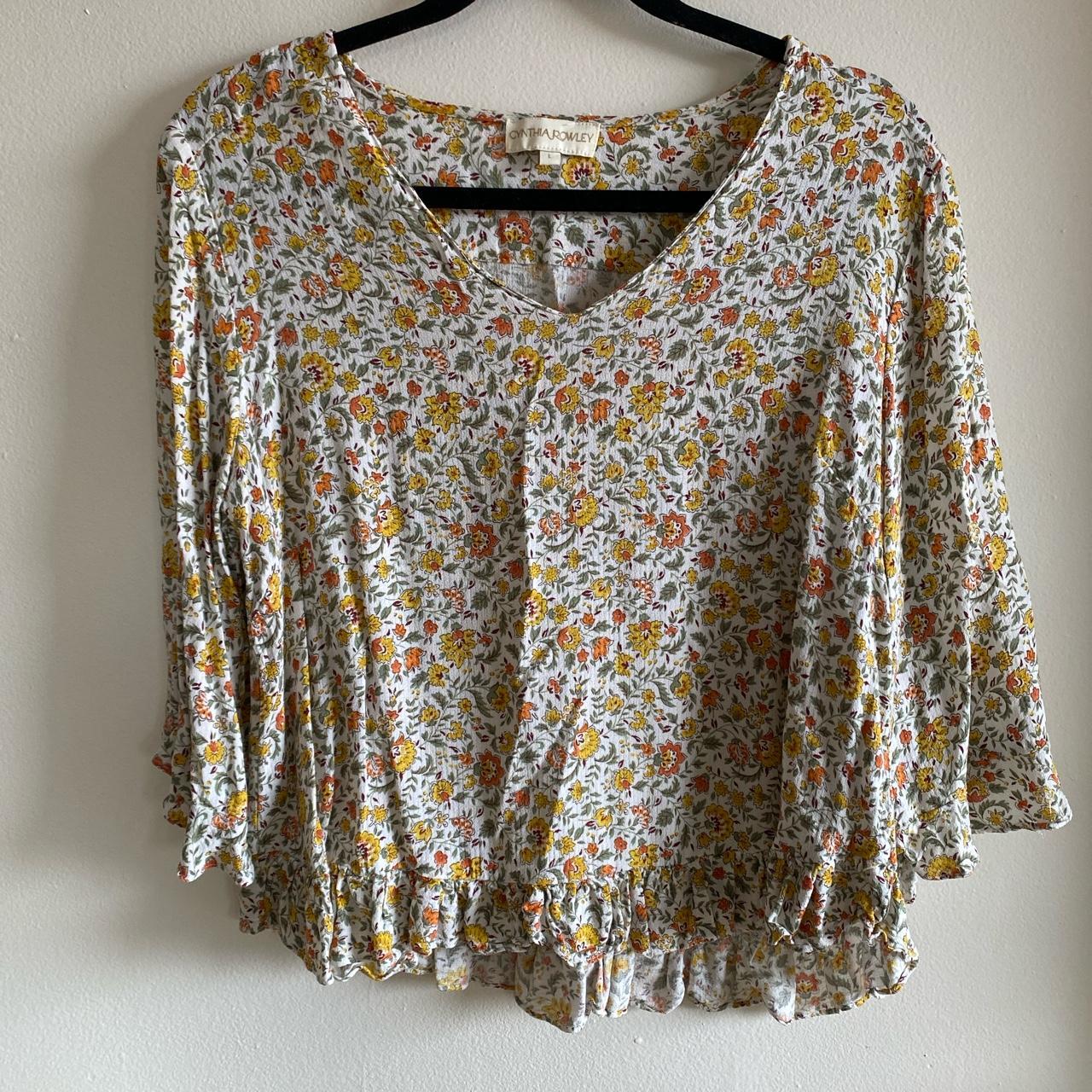 Cynthia Rowly floral baby doll blouse. Size L but... - Depop