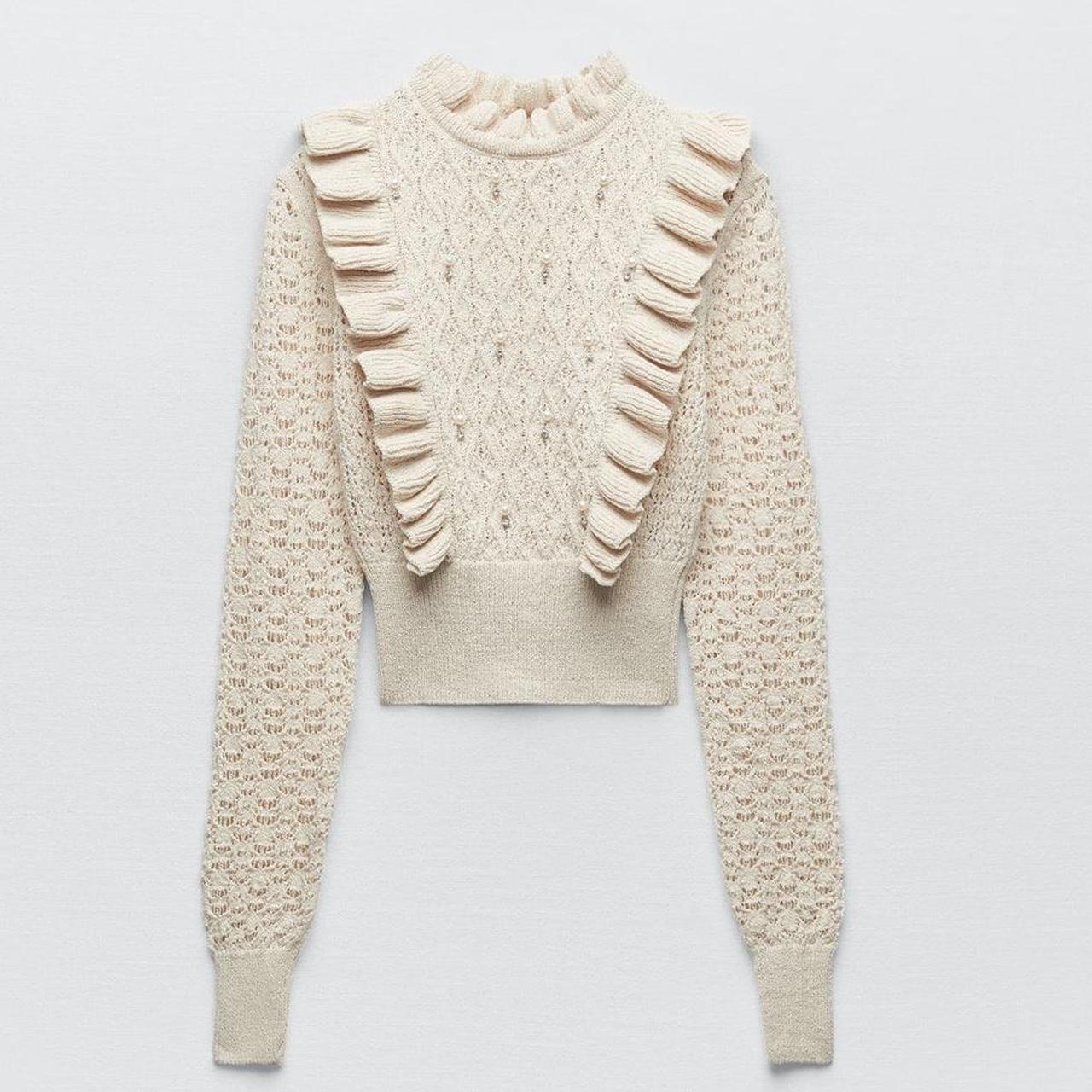 RUFFLED KNIT PEARL SWEATER ZARA cute girly sweater