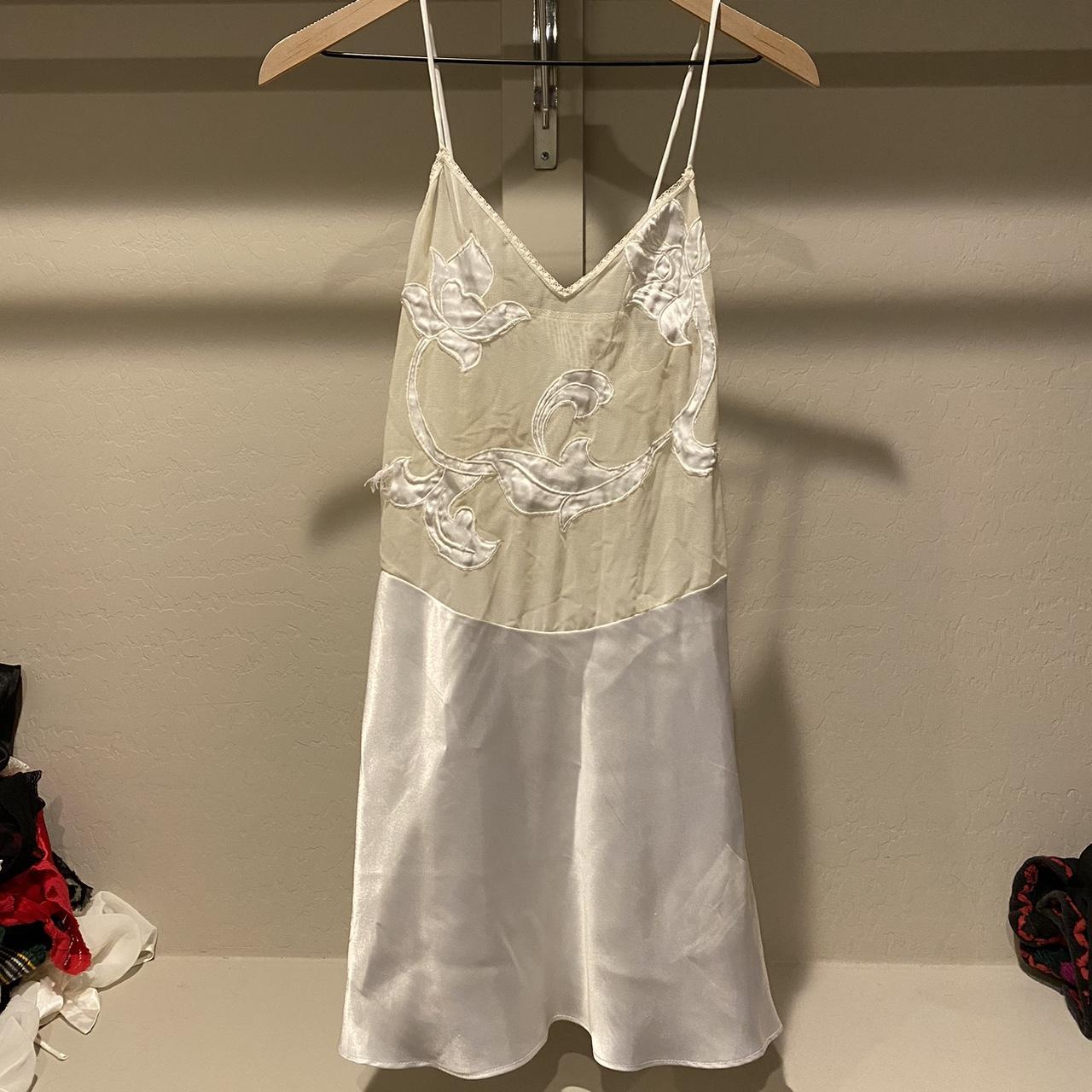 VINTAGE CREAM AND WHITE MESH SLIP DRESS BEAUTIFUL... - Depop