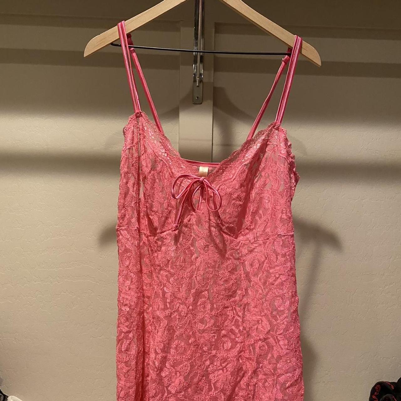 PINK SEE THRU LACE SLIP DRESS LARGE PERFECT FOR... - Depop