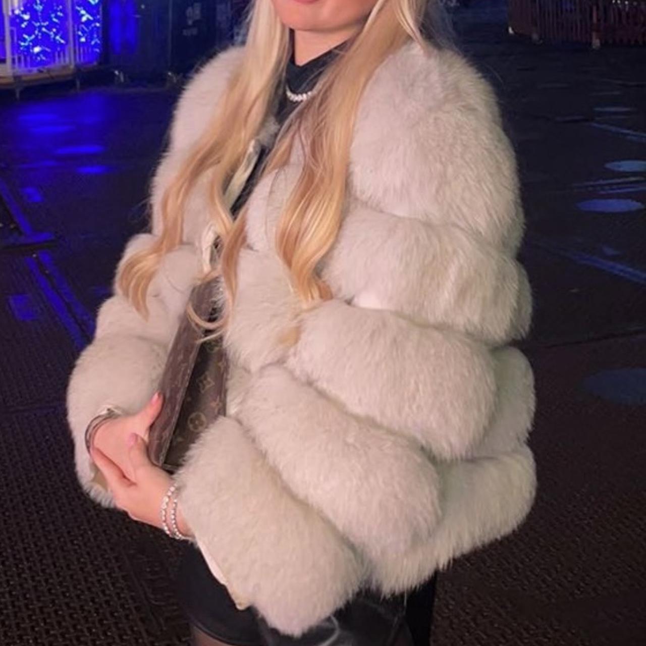 light grey fur coat long