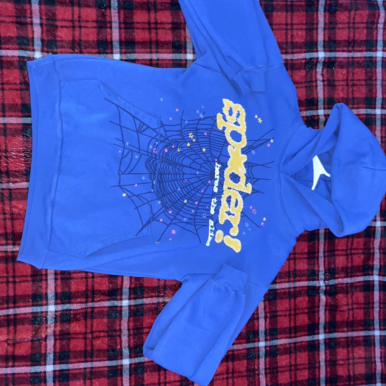 Blue and yellow sp5der hoodie, Barley worn