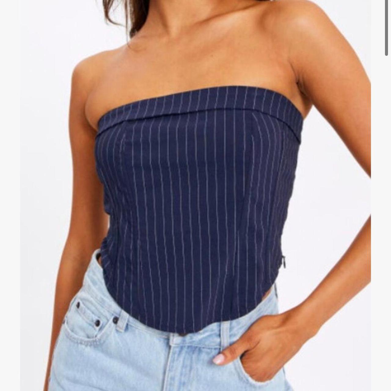 Glassons Navy Pinstripe Strapless Corset... Depop