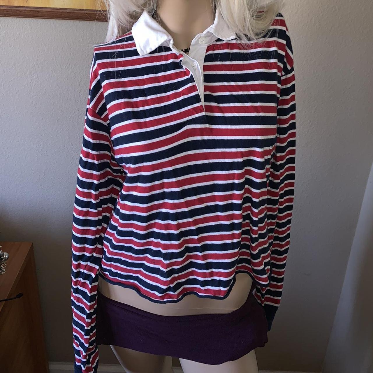 Brandy Melville Striped Collared Shirt Blue, Red,... Depop