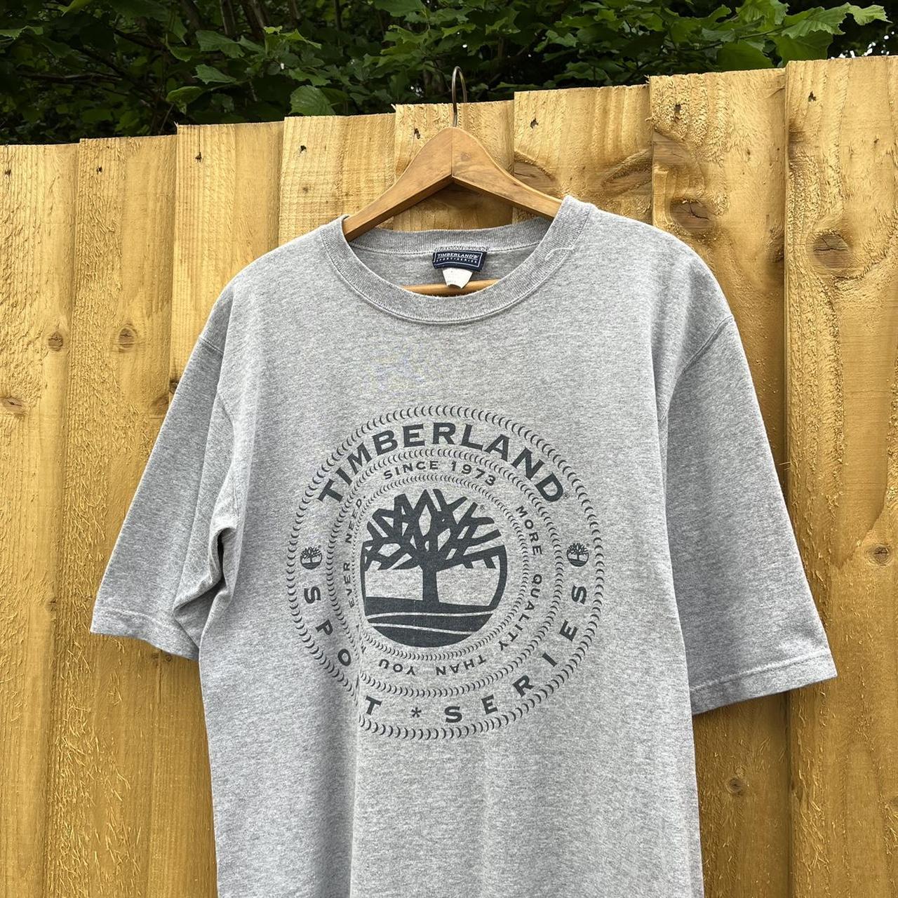 1997 Timberland large graphic marl grey t... - Depop