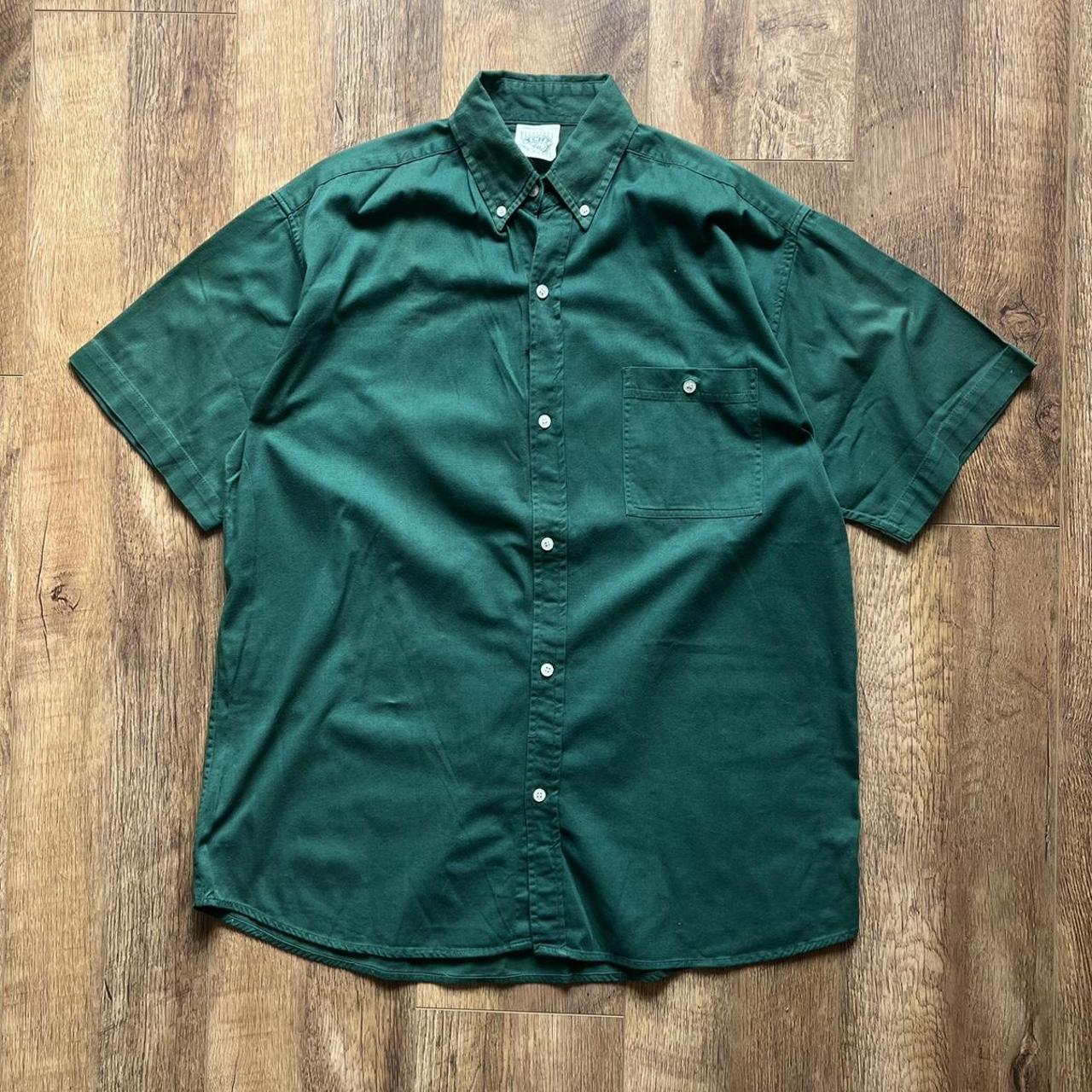 1990s Premier Man forest green short sleeve cotton... Depop