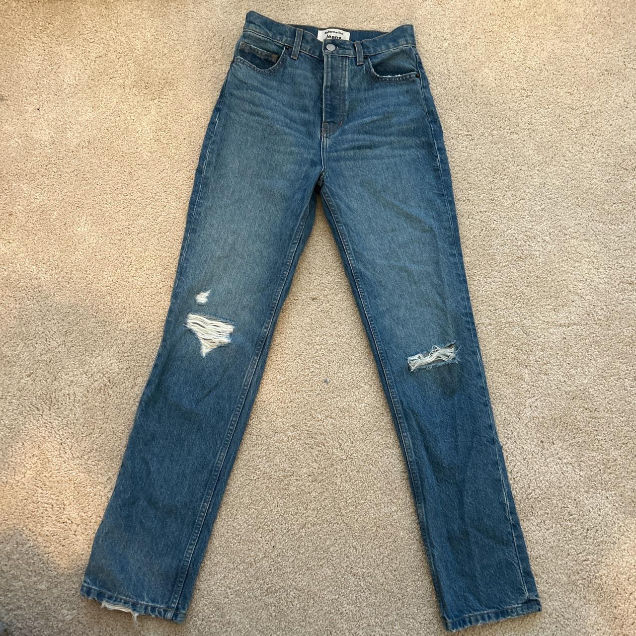 Medium wash straight leg Reformation jeans. Size 24.... - Depop