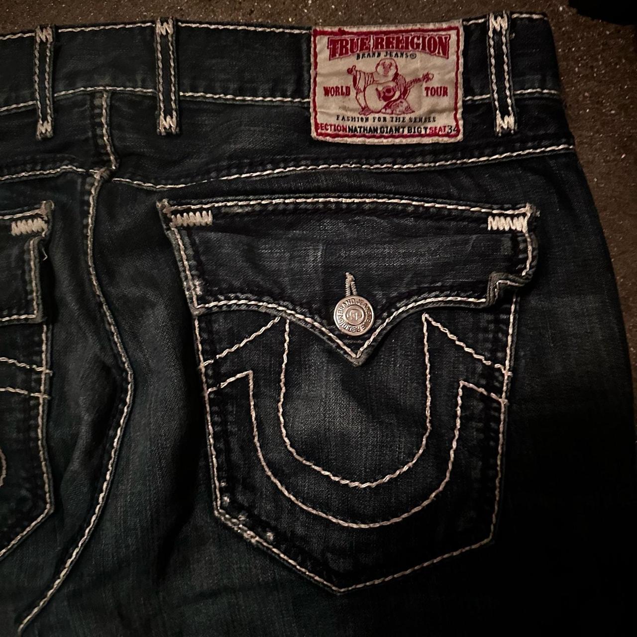 baggy fit true religion jeans thick stitch giant big | Depop