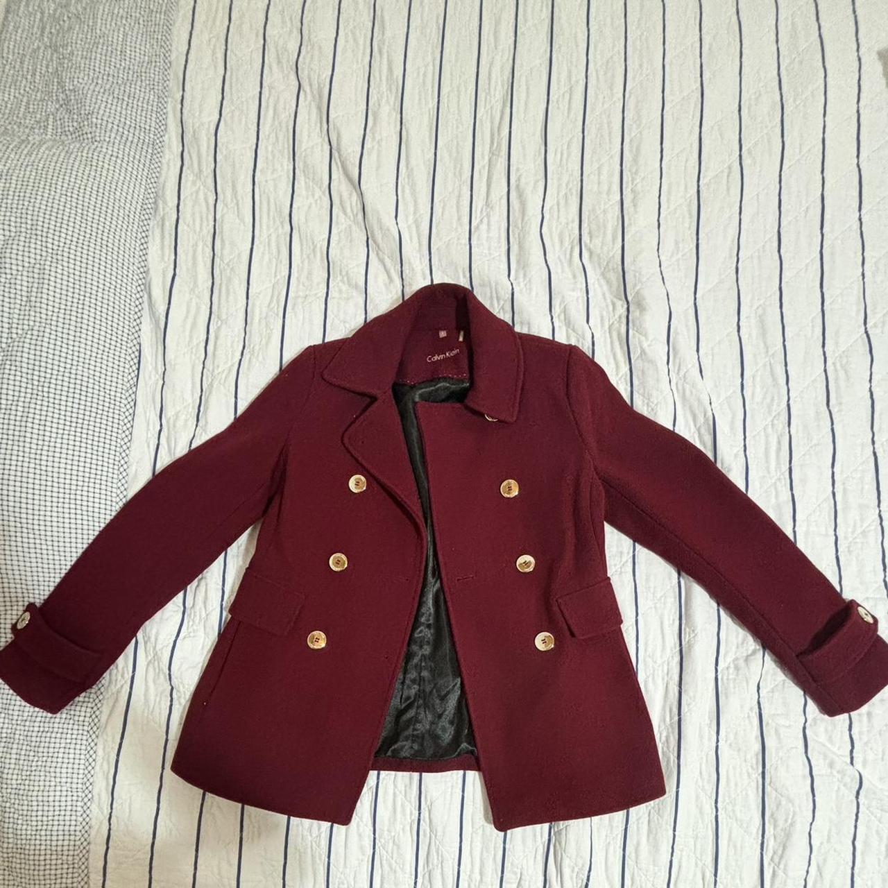 Selling Burgundy and red wool pea coat with gold. Depop