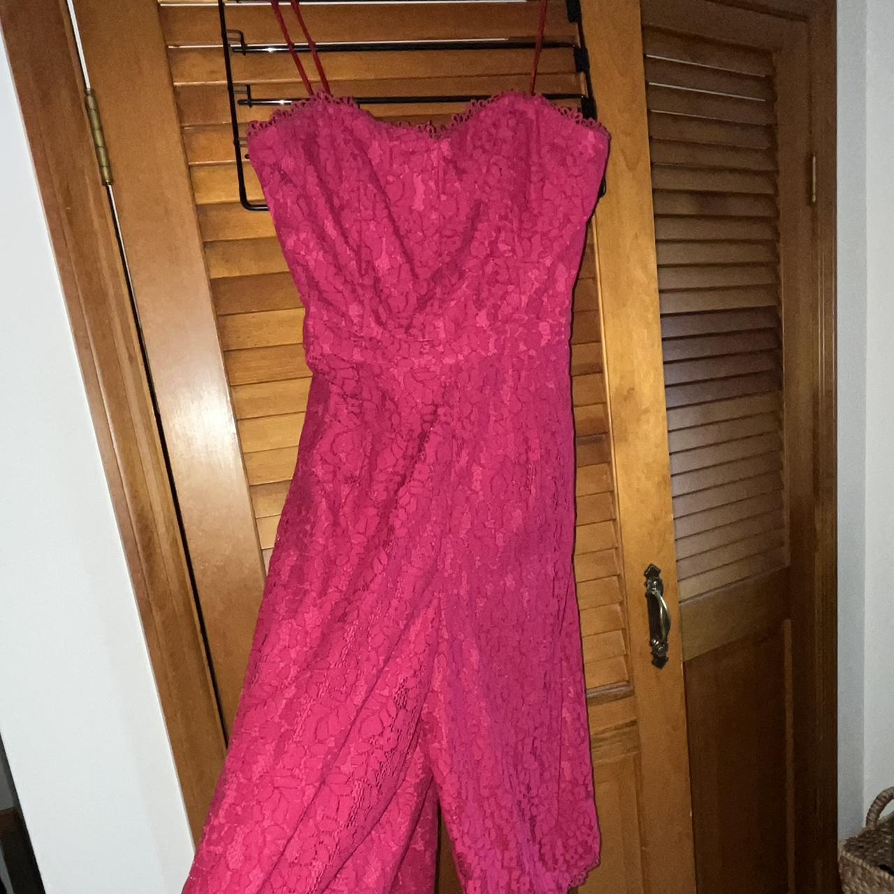Strapless pink lace jumpsuit (Brand Adelyn... Depop