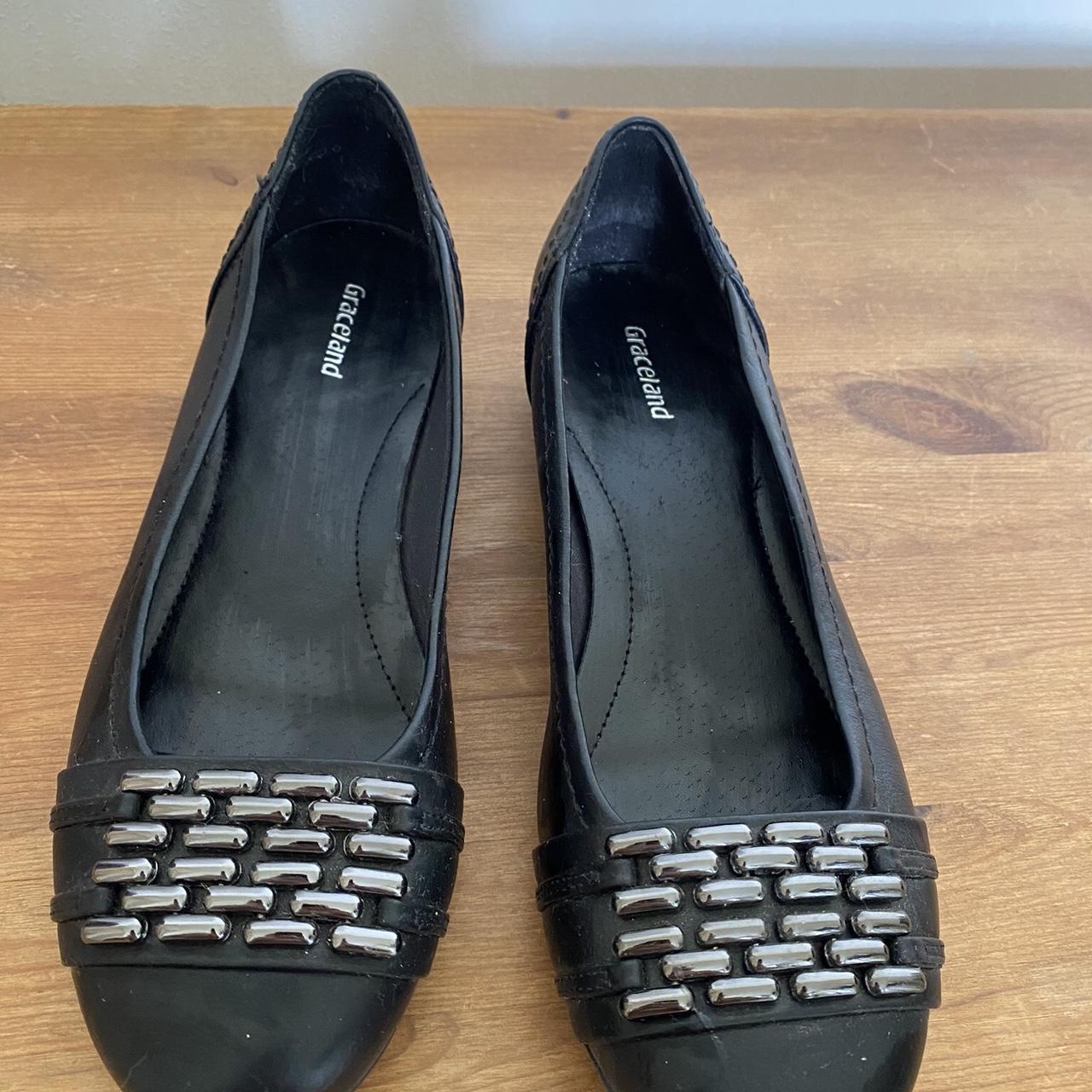Black ballet pumps with chrome detailing. Size 5... Depop