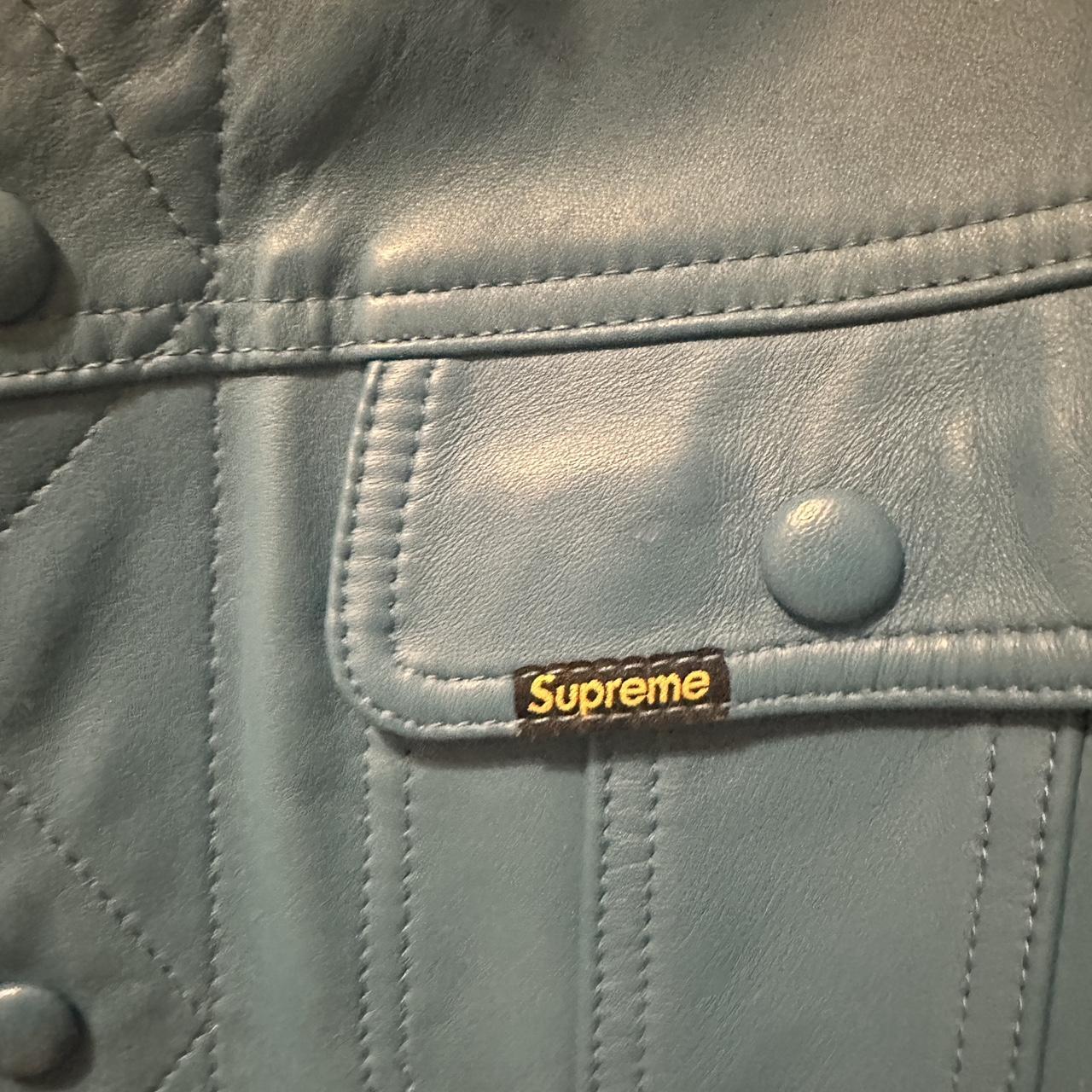 Supreme Leather Trucker Jacket. Blue. Holy grail | Depop