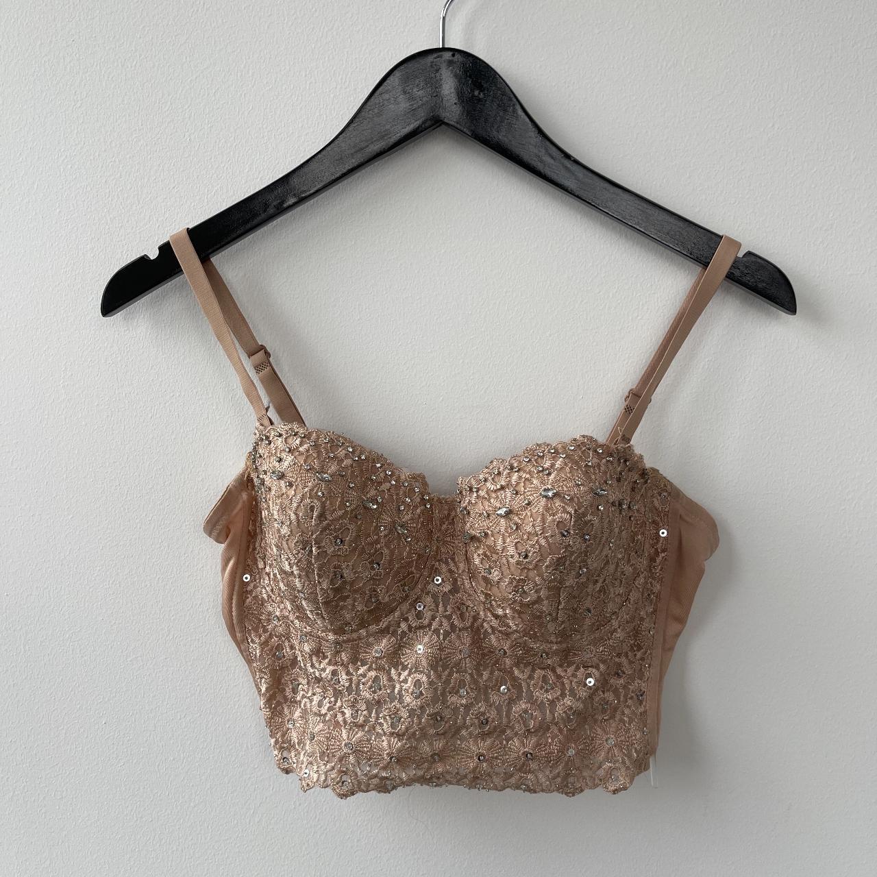 Nude Crystal Bustier Bra - Depop