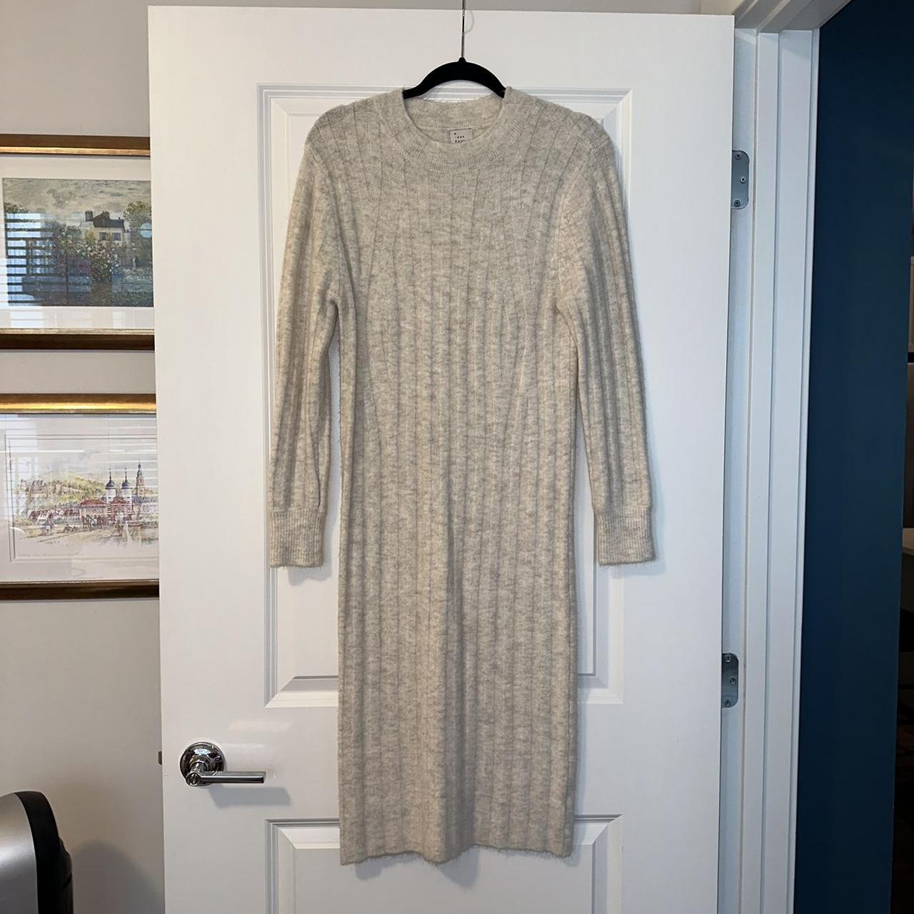 A New Day cream and tan ribbed sweater dress