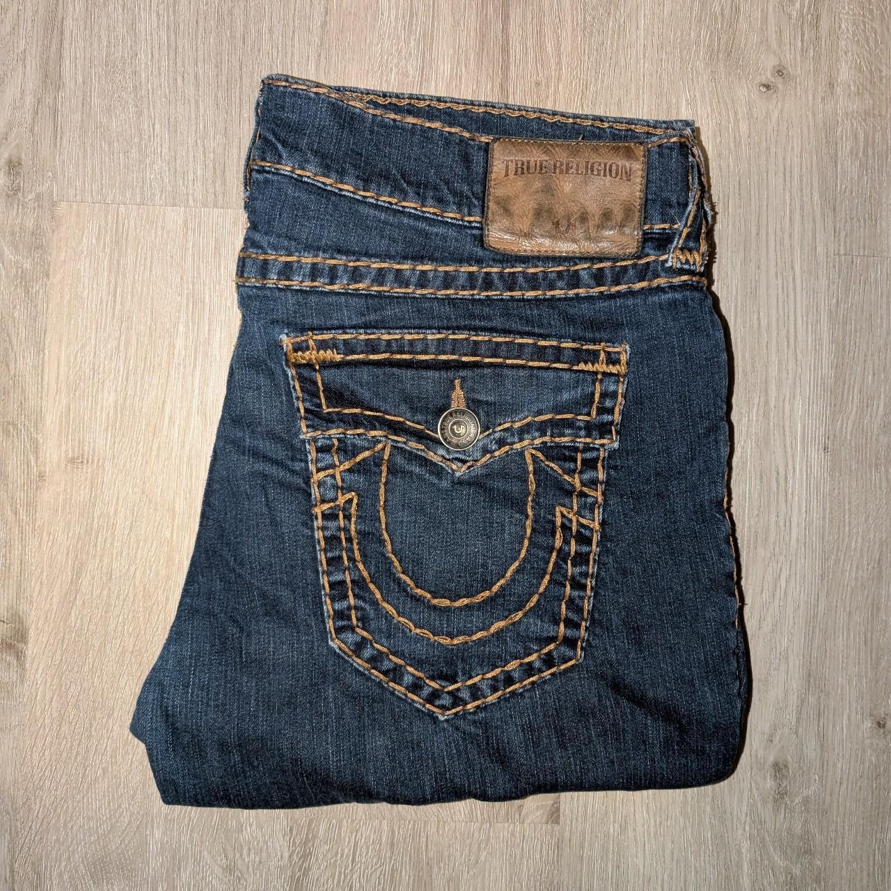 Vintage blue true religion jeans with orange tan | Depop