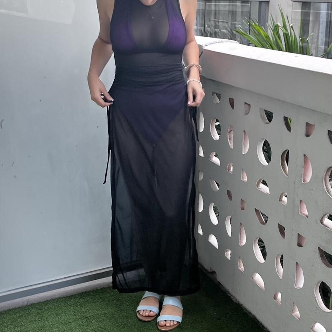 Black mesh maxi dress with tie up sides and