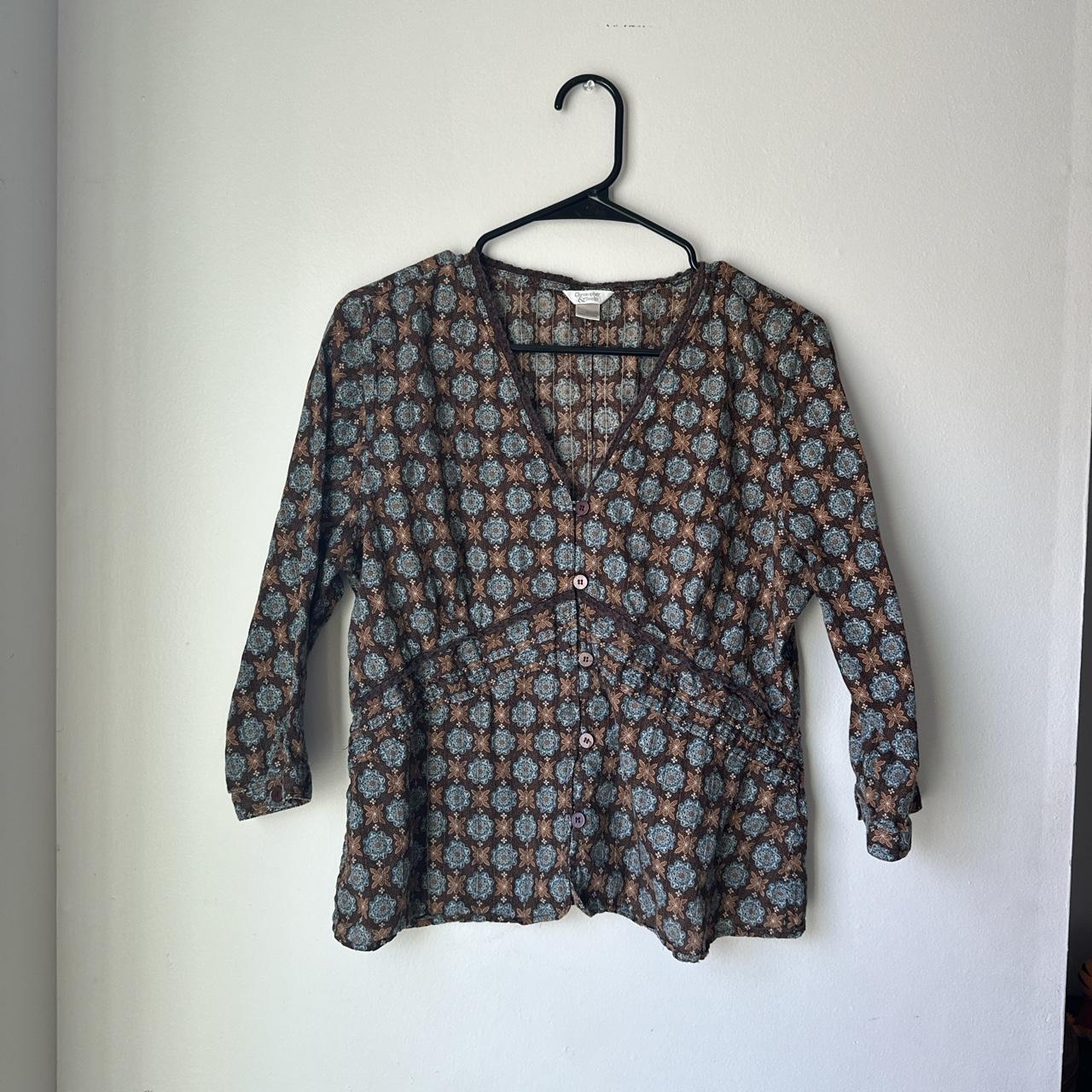 cute christopher and banks blouse. brown with a blue... - Depop