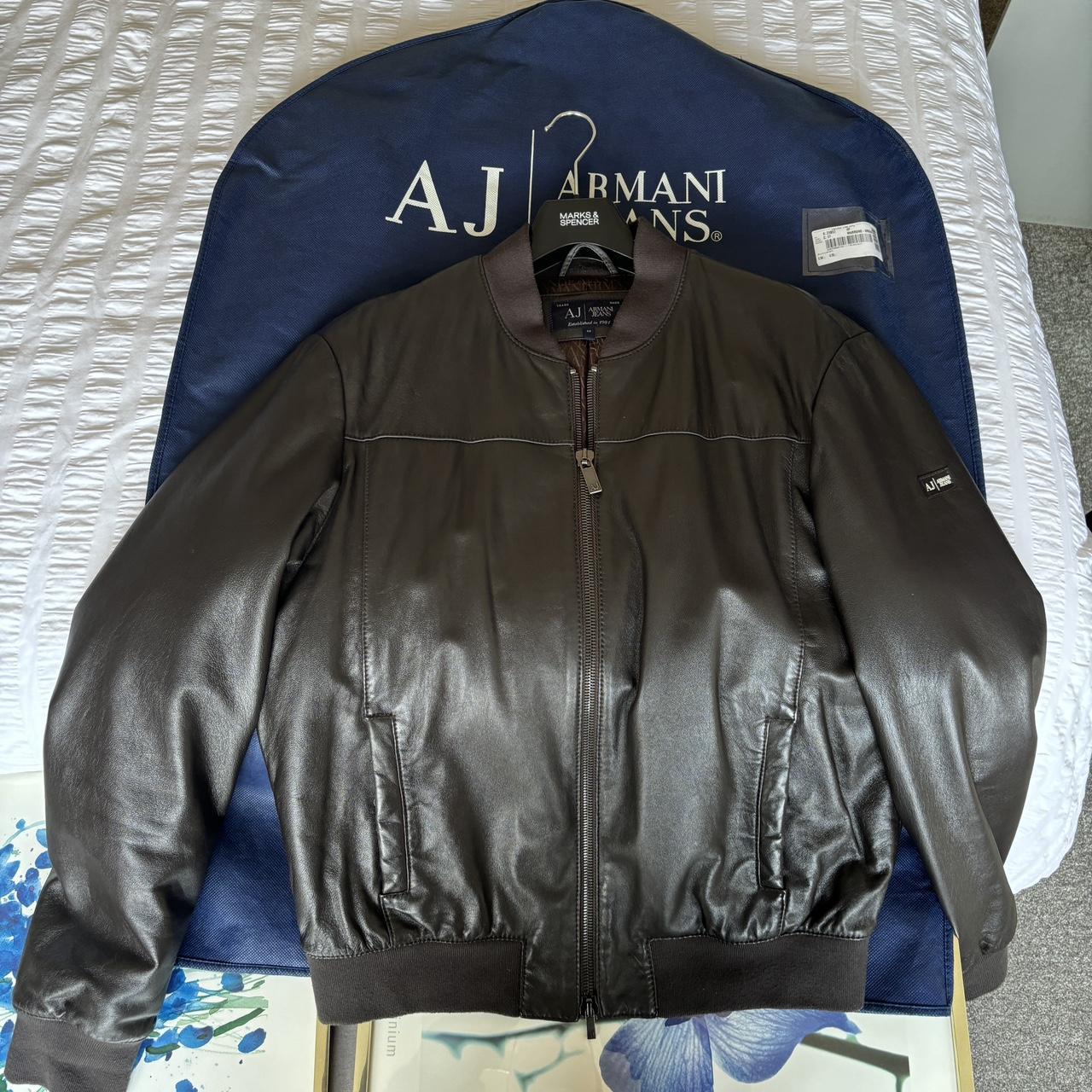 Almost brand new Armani Jeans Leather Jacket. | Depop