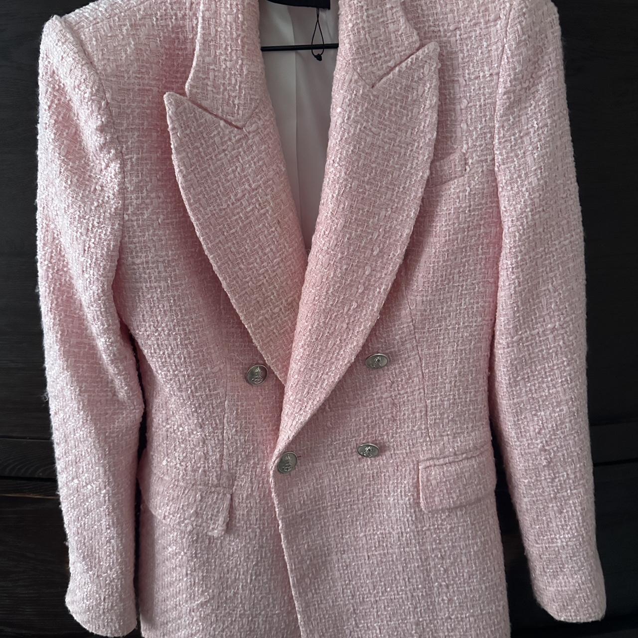 Pink tweed blazer zara hotsell