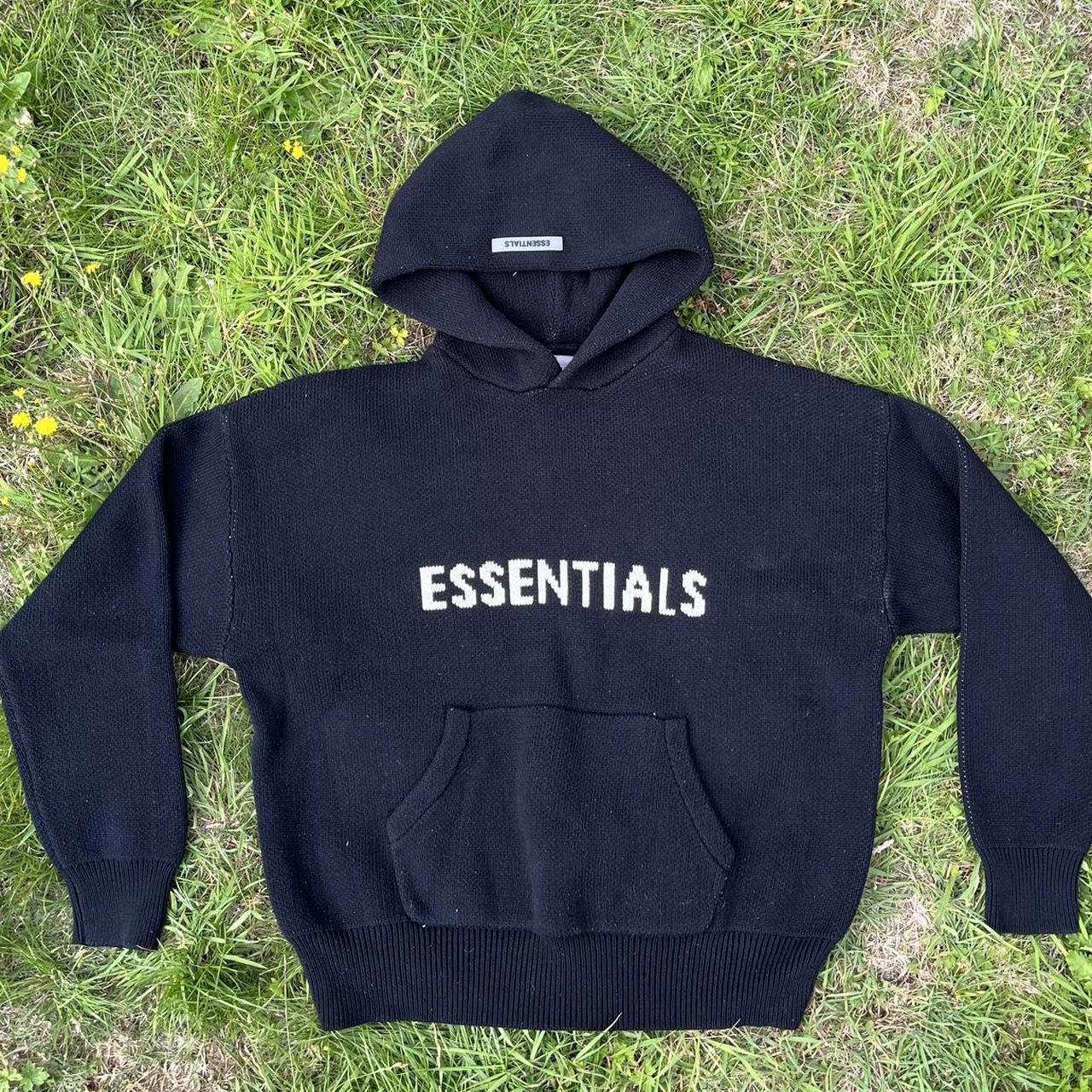 BLACK ESSENTIALS KNITTED HOODIE In great condition... - Depop