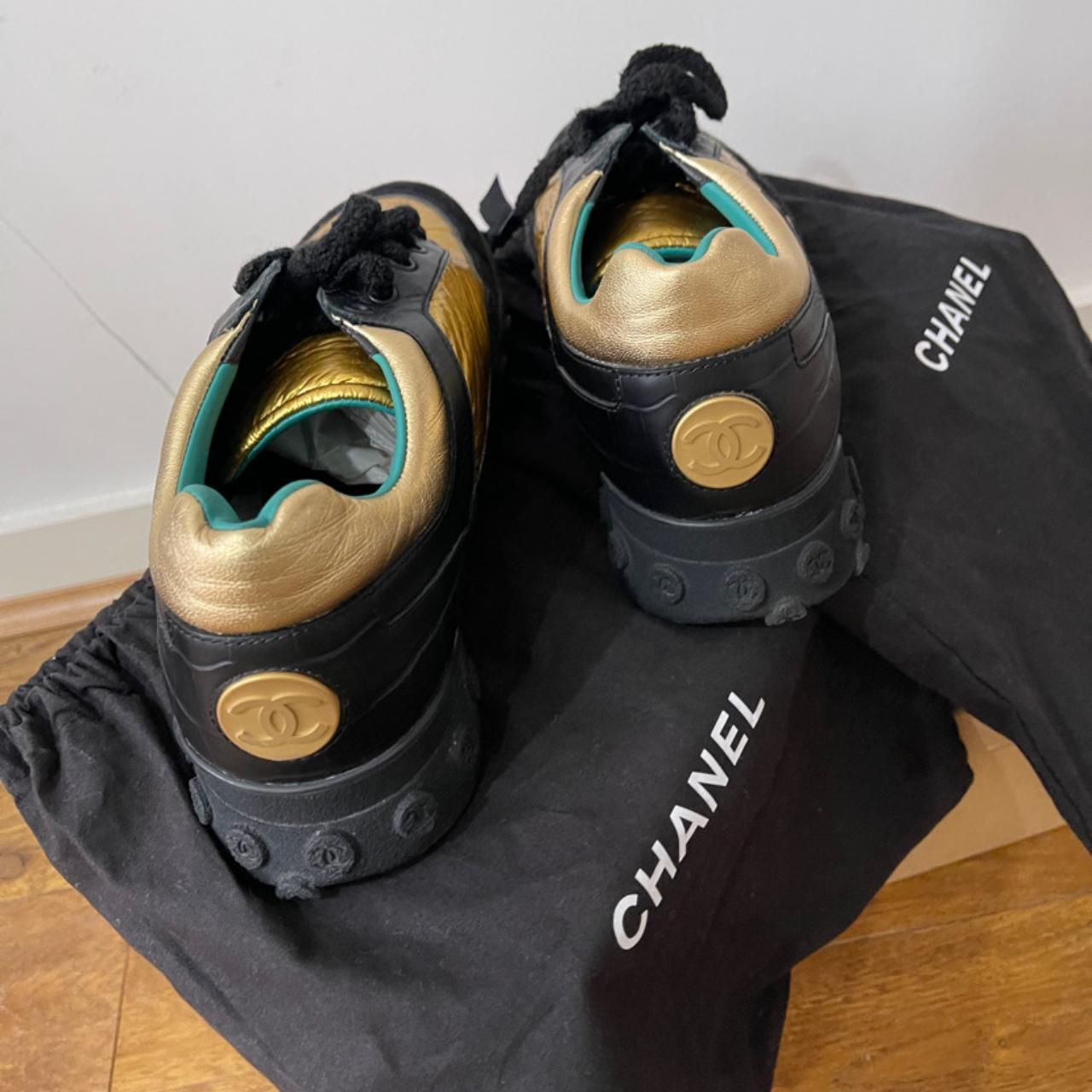 Black and gold Chanel men's sneakers Size: 44 Depop