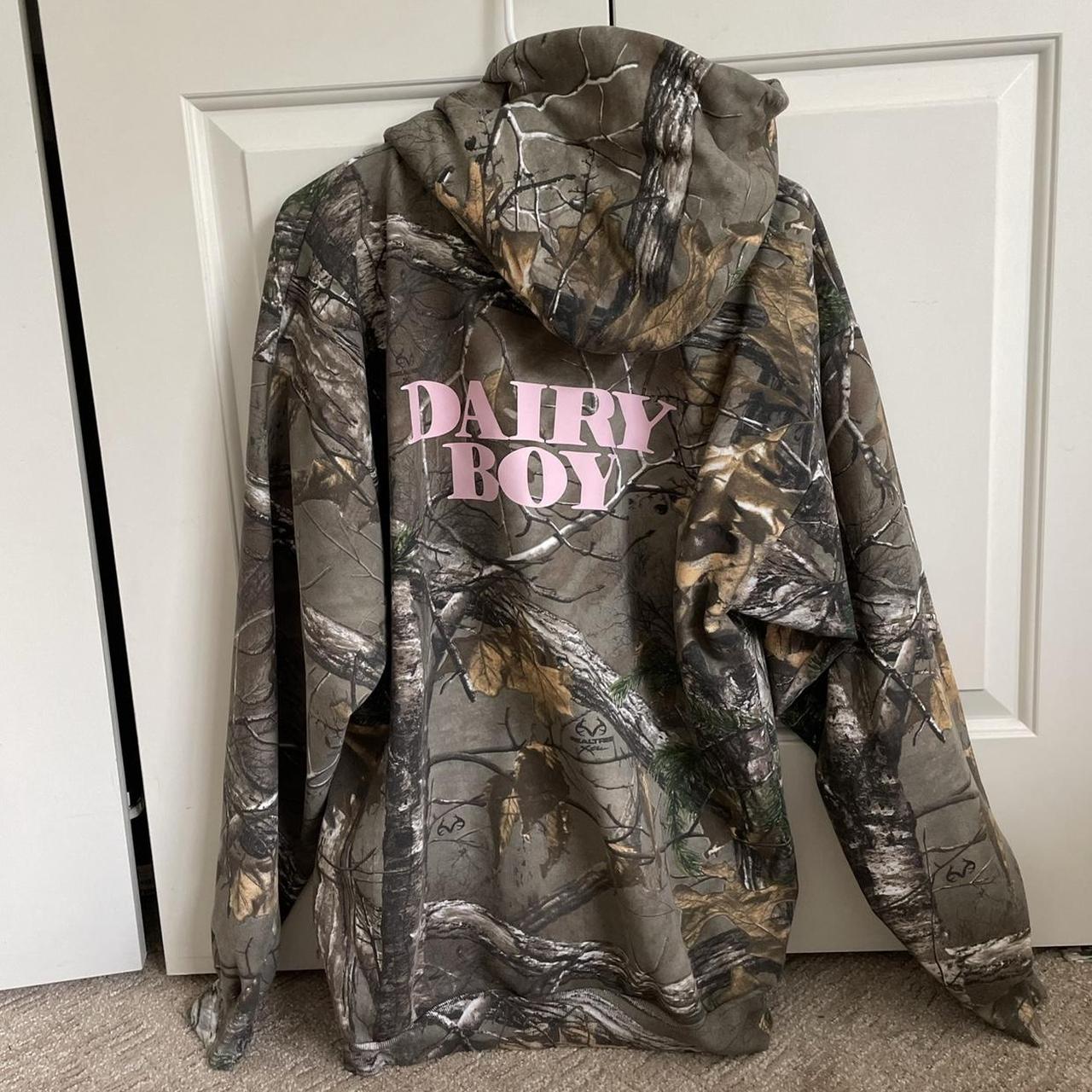 Paige Lorenze Dairy Boy camo pink hoodie. Worn once,... Depop