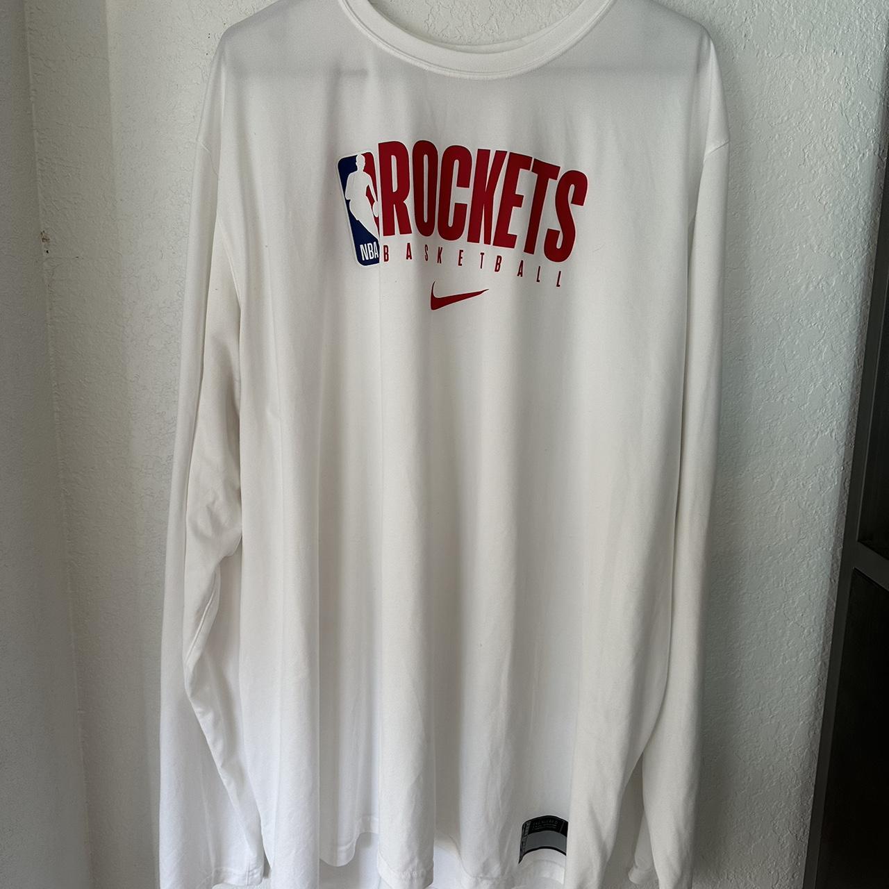 NIKE - NBAヒューストンロケッツ選手used支給品シューティングロングシャツ Lサイズ White Nike NBA Houston Rockets long sleeve shirt | Depop