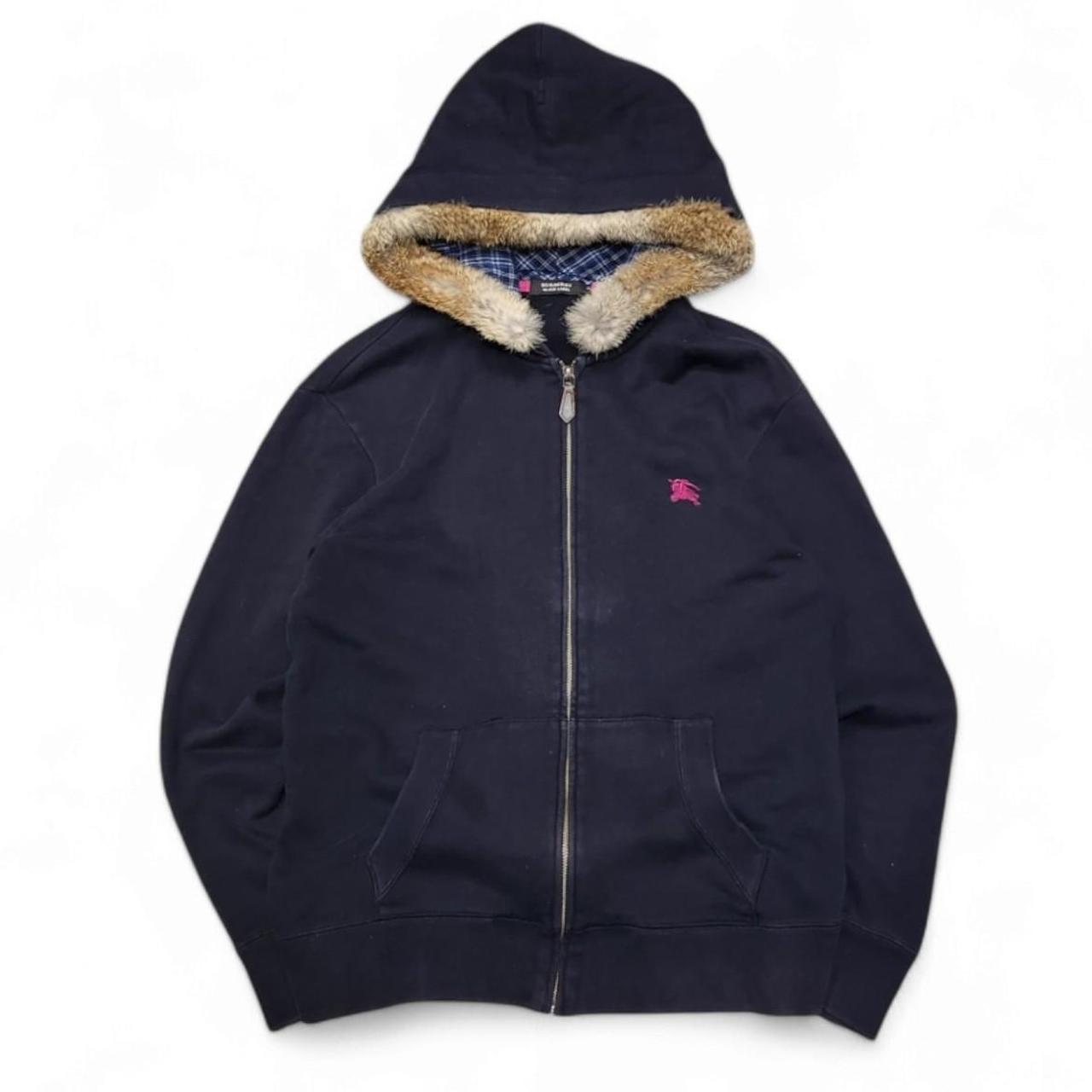 トップス Burberry Rabbit Fur Hooded Sweatshirt 38 Burberry black label 2000's Japanese rabbit fur zip-up hoodie