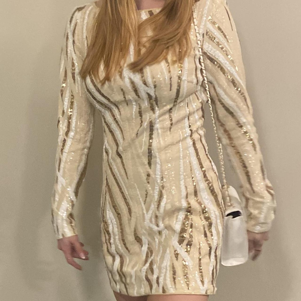 Small SHEIN white and gold sequin mini dress