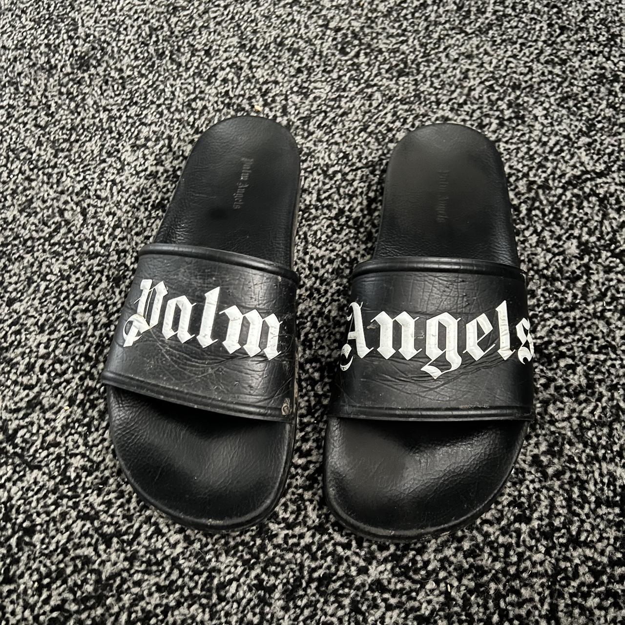 Shoes Palm Angels Men Slides Palm Angels Black Rubber Logo Slides