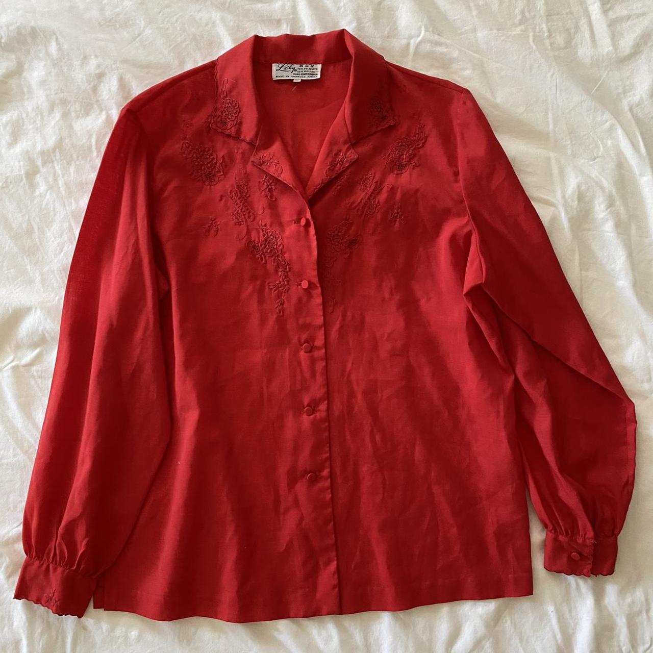 Gorgeous vintage red button up blouse with hand... - Depop
