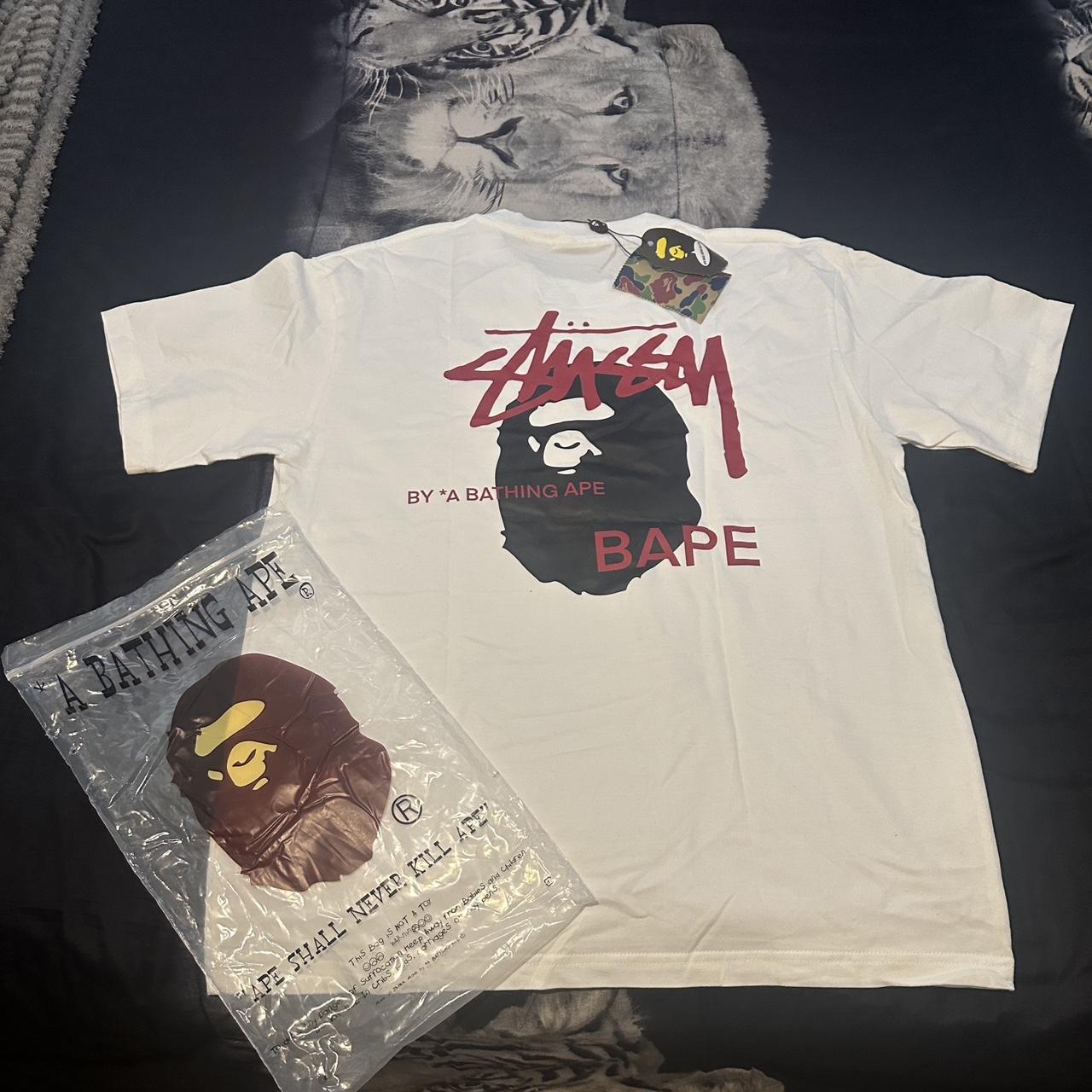 Stüssy x Bape white and red t-shirt Accepting | Depop