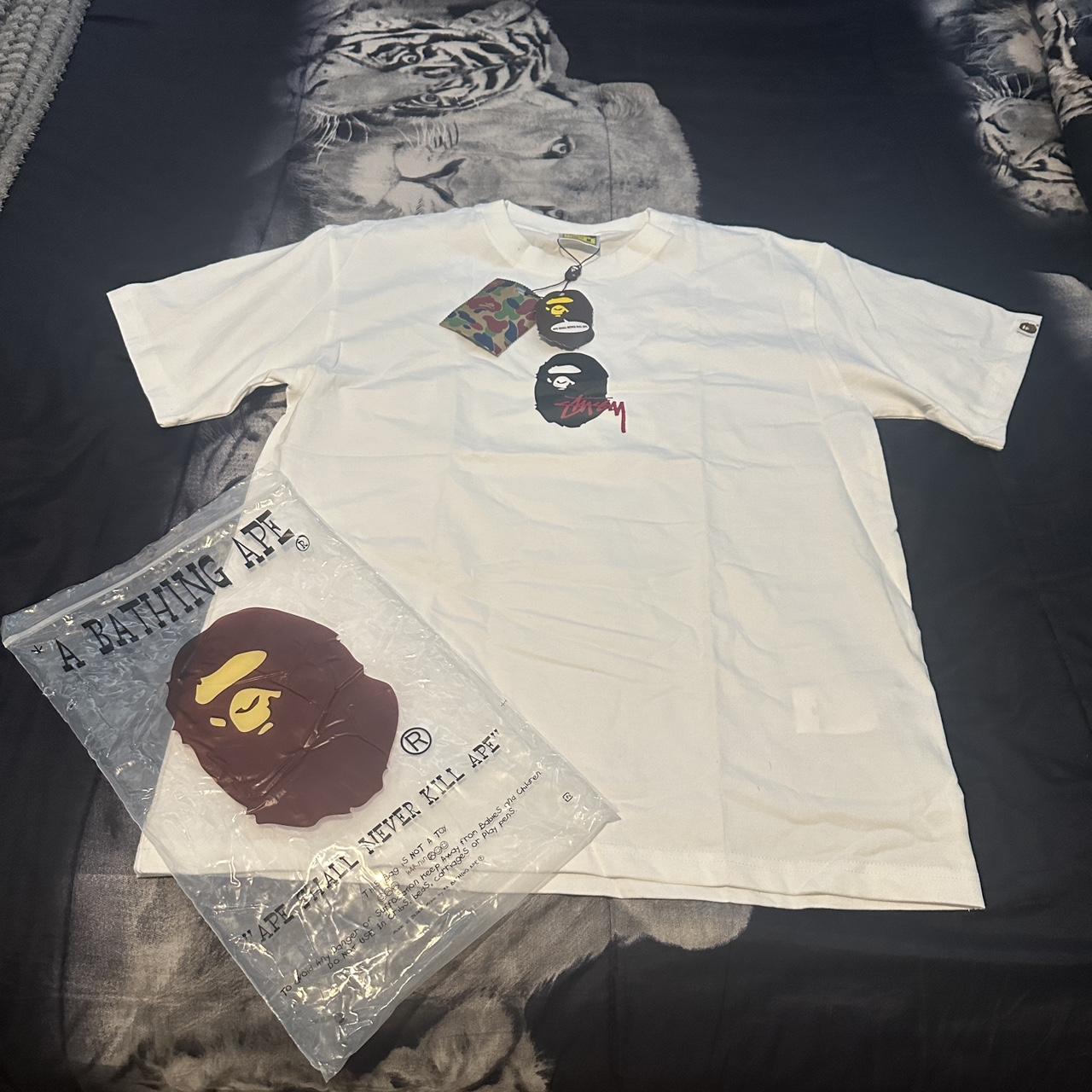 Stüssy x Bape white and red t-shirt Accepting | Depop