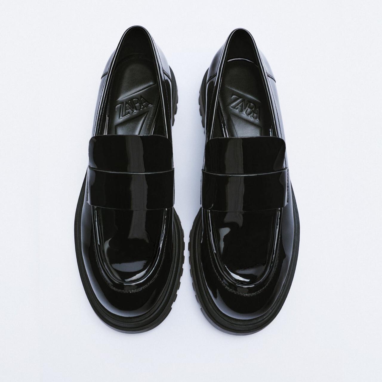 その他 n ZARA black loafers with patent finish. Excellent | Depop