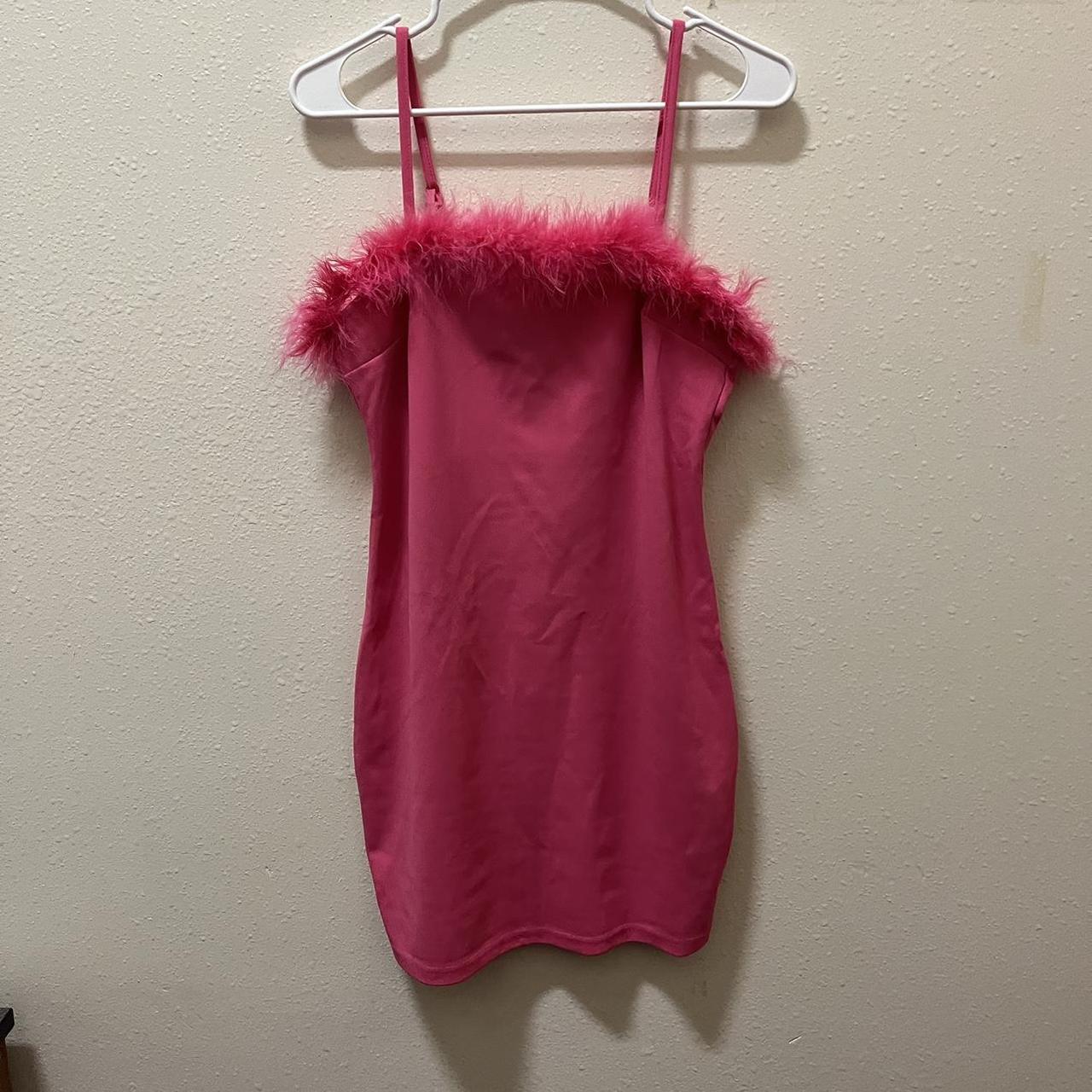 hot pink feather dress, size m. worn once for a… - Depop