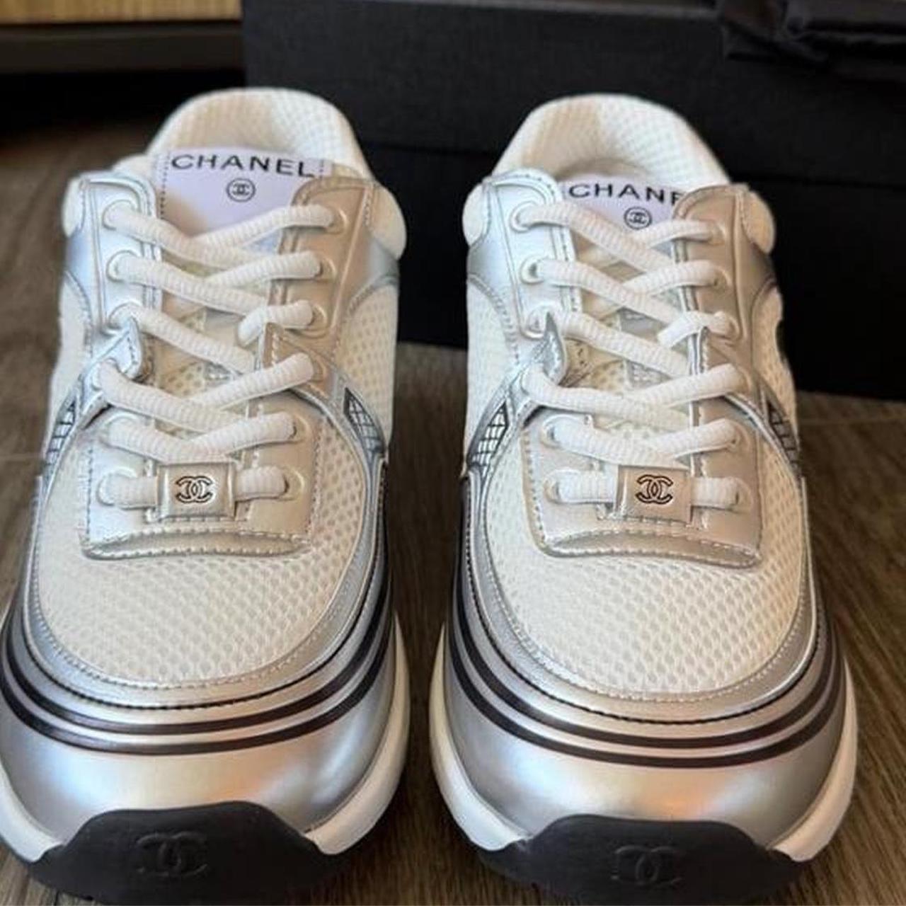 Chanel men's white and grey trainers