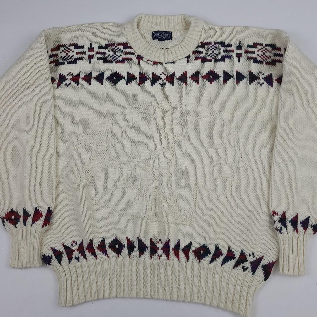 Vintage Lands End indian buffalo design cotton knit... - Depop