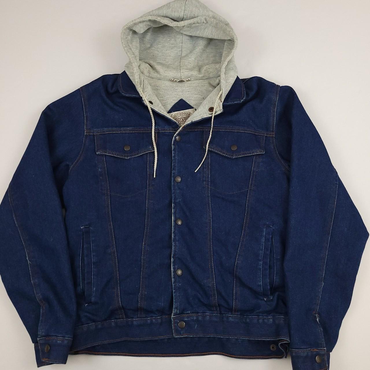 Jean jacket with discount built in hoodie