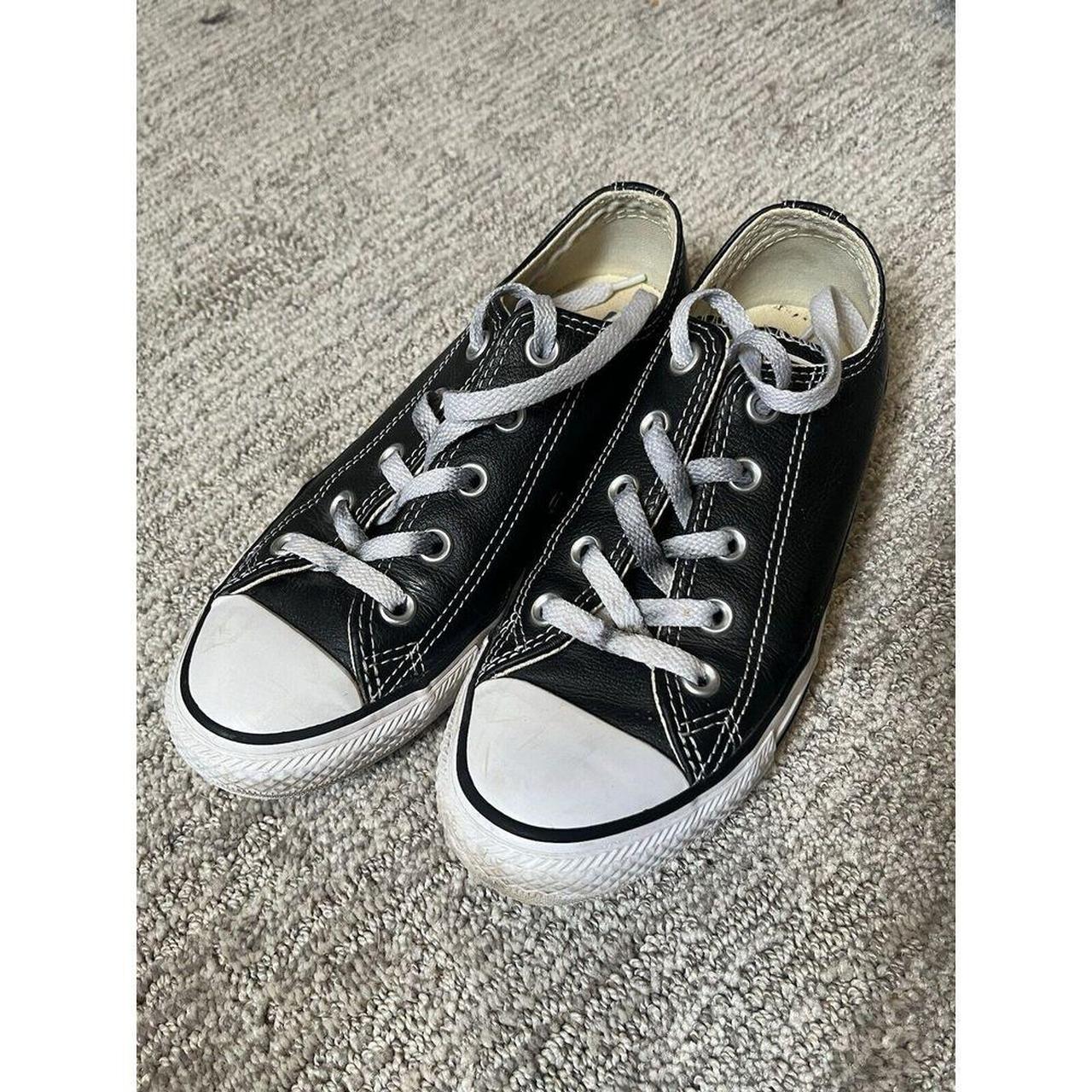 Women s black leather converse Low top Black. Depop