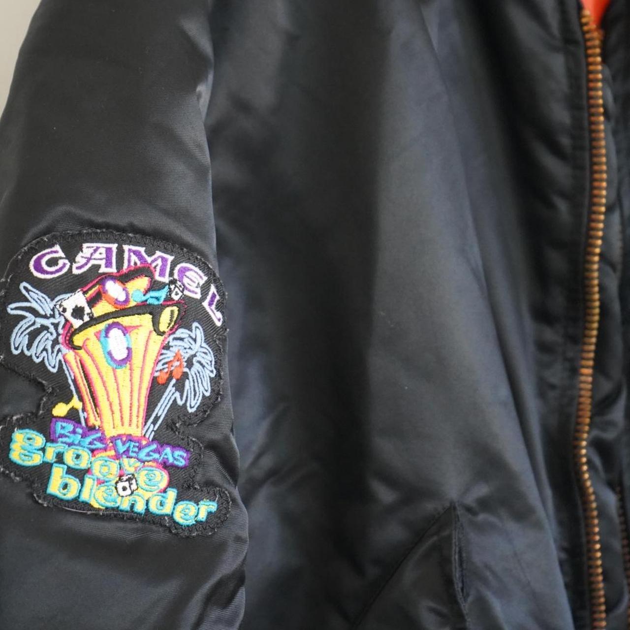 Vintage Camel Vegas black and multicoloured bomber | Depop