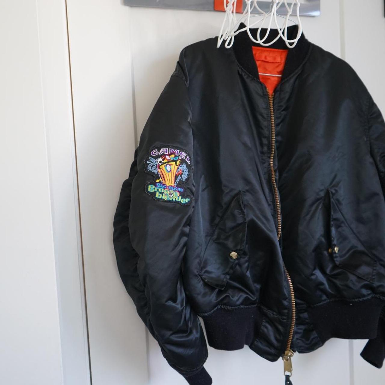 Vintage Camel Vegas black and multicoloured bomber | Depop