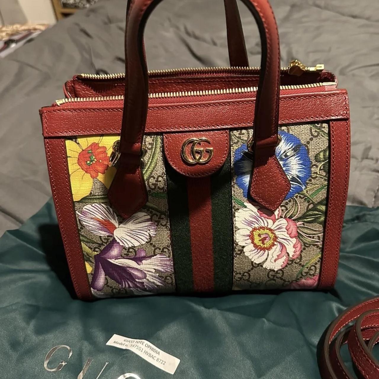 GUCCI Tote Bag Ophidia GG Flora 547551 Red. Depop