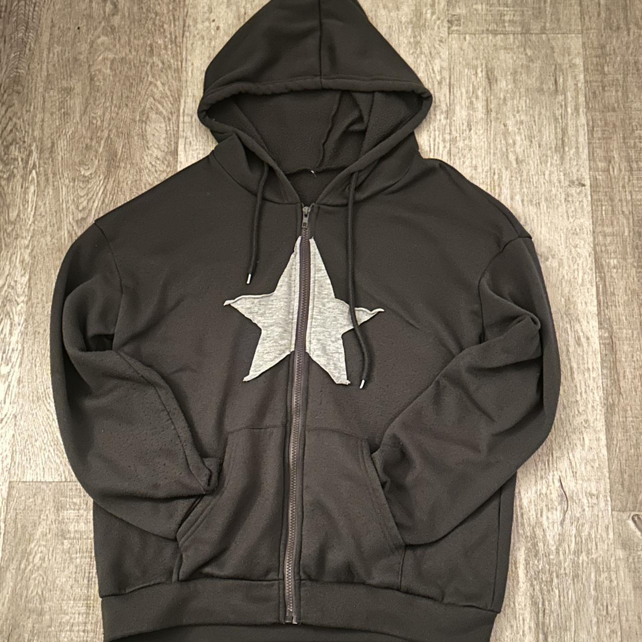 Medium dark grey and grey star zip up hoodie good... Depop