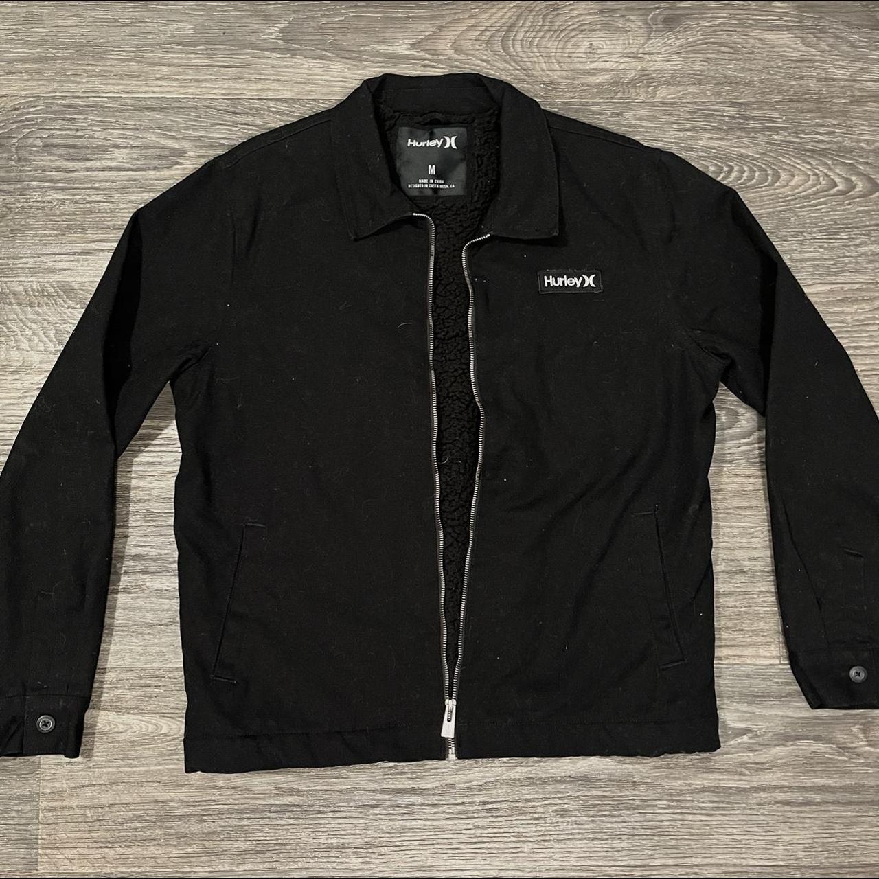 Black Hurley Jacket, super warm and thick material... Depop