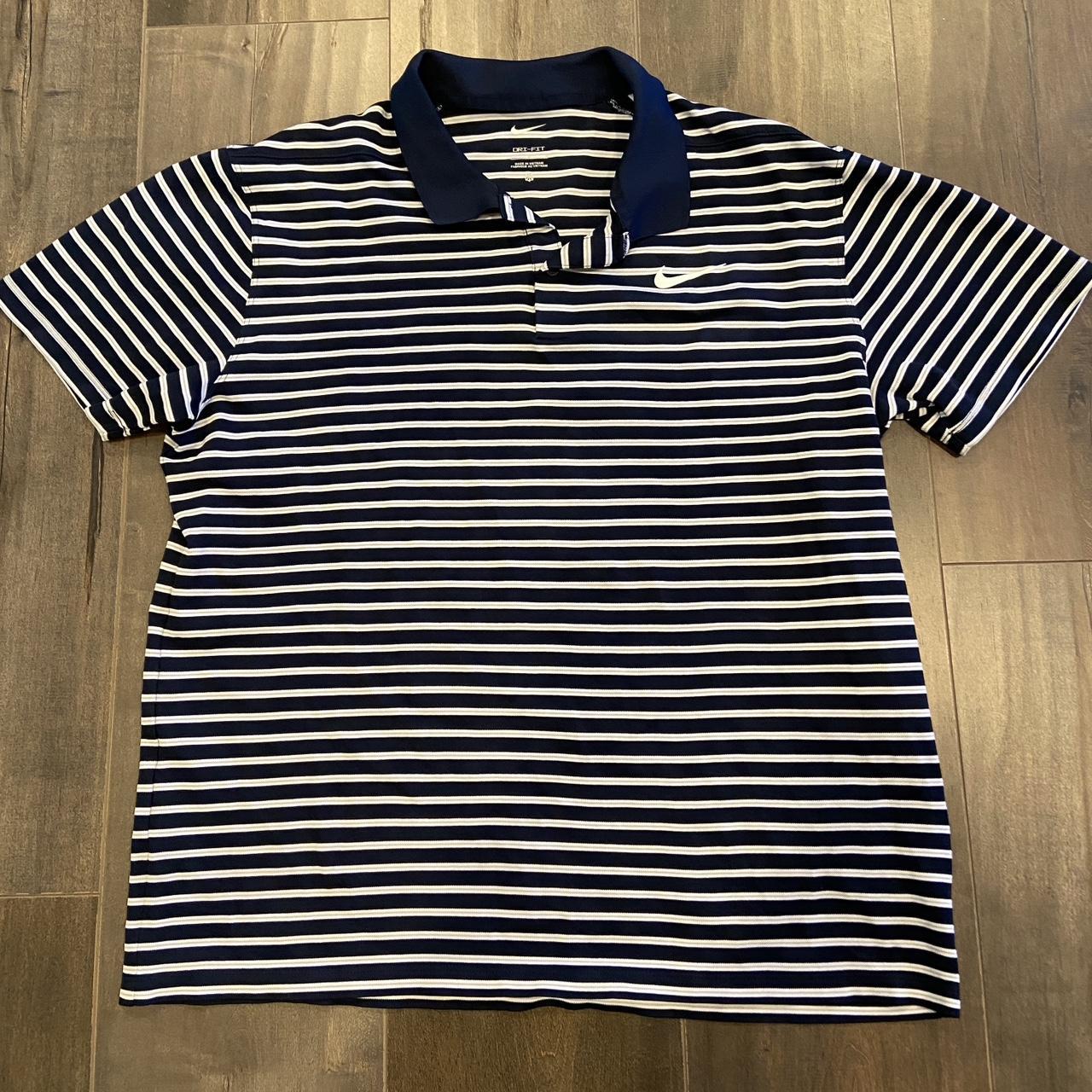 Nike Golf Polo blue and white stripes size: large... - Depop